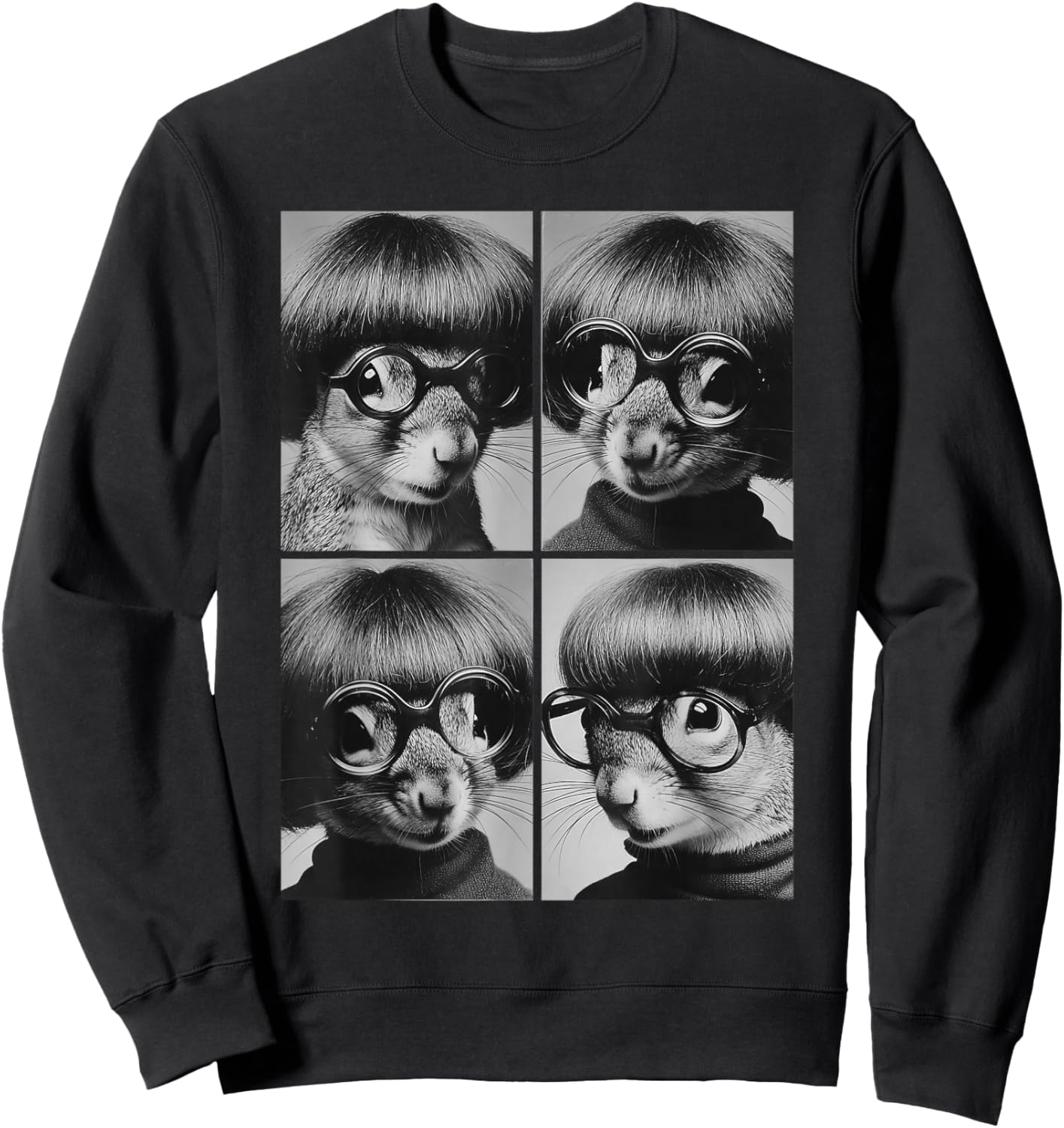 Squirrels with Sunglasses Forest Animals Meme Bob Haircut Sweatshirt - Sweatshirt | Black