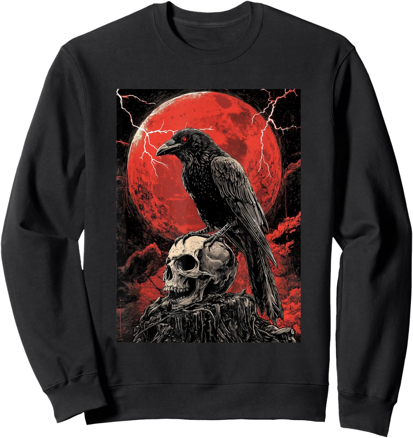 Raven Skull Moon Men Black Gothic Women Black Crow Sweatshirt - Sweatshirt | Black