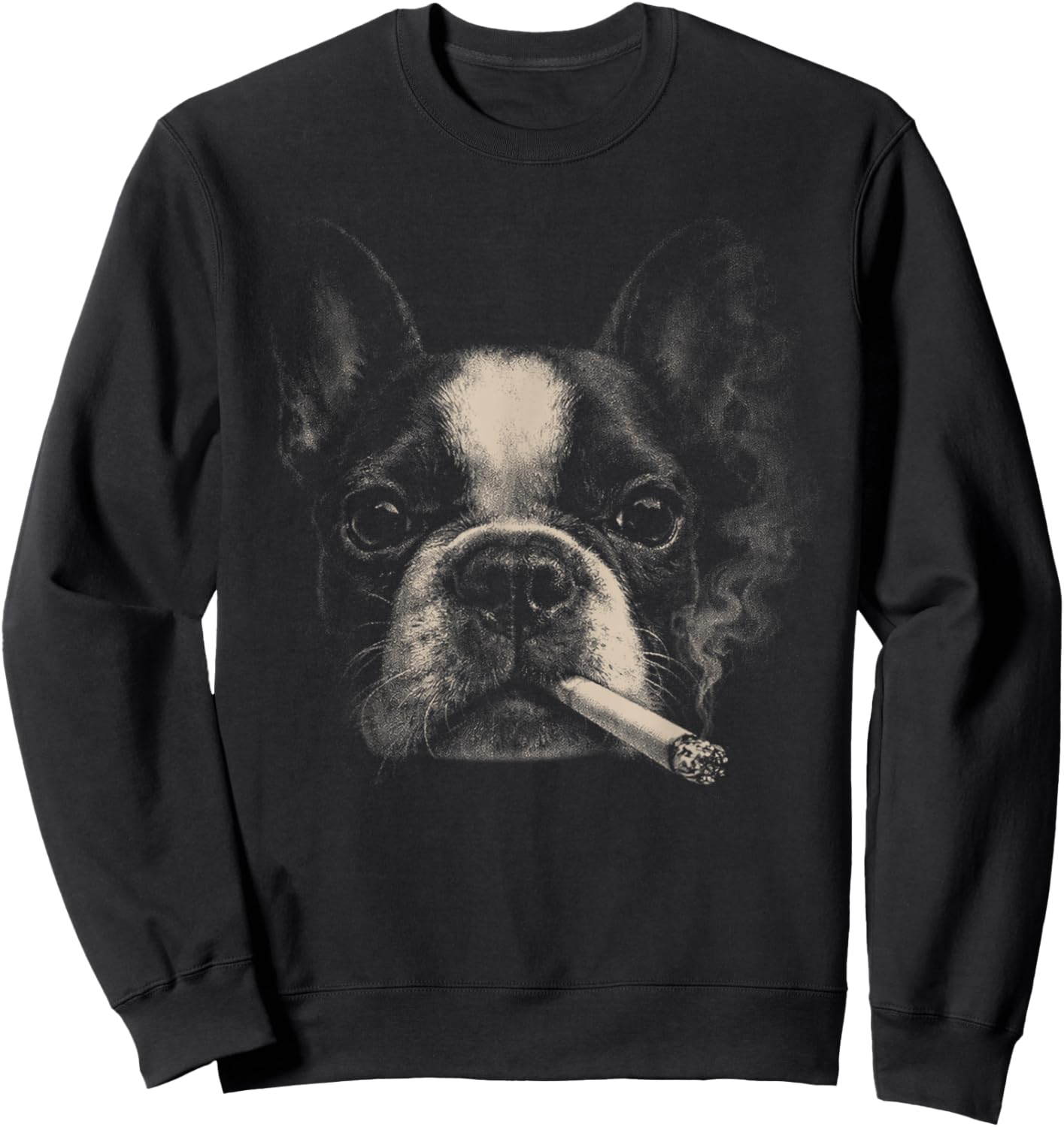 Dog Smoking Funny Boston Terrier Smoking Dog Meme Sweatshirt - Sweatshirt | Black