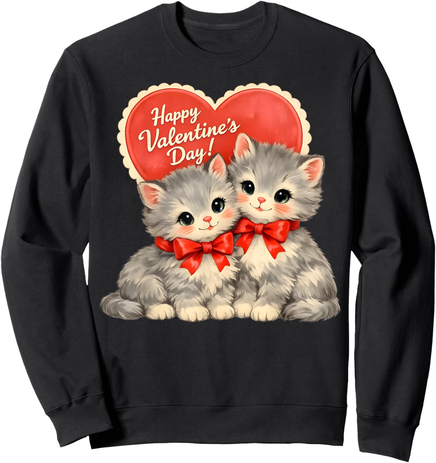 Vintage Valentine Kittens Retro Cute Cat Sweatshirt - Sweatshirt | Black