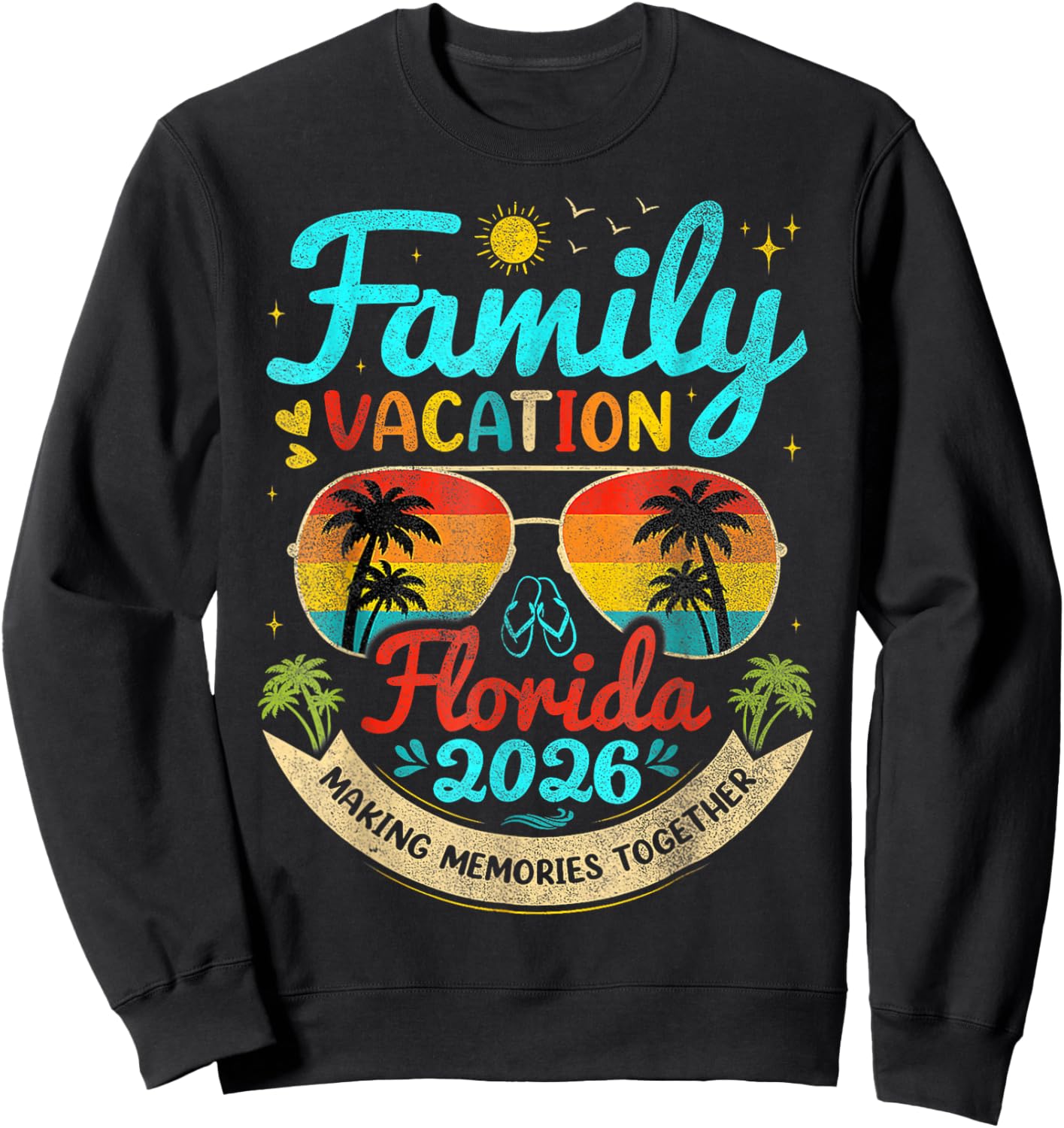 Vintage Family Vacation Florida 2026 Florida Group Sweatshirt - Sweatshirt | Black