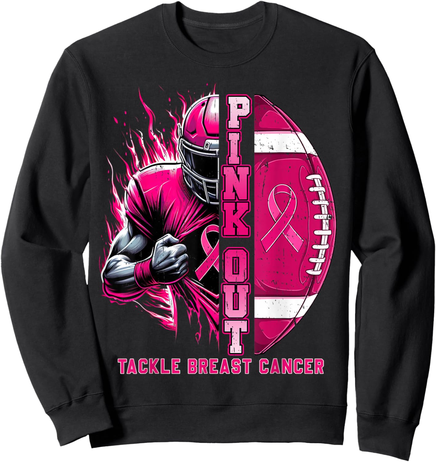 Pink Out Tackle Breast Cancer Awareness Football Men Boys Sweatshirt - Sweatshirt | Black