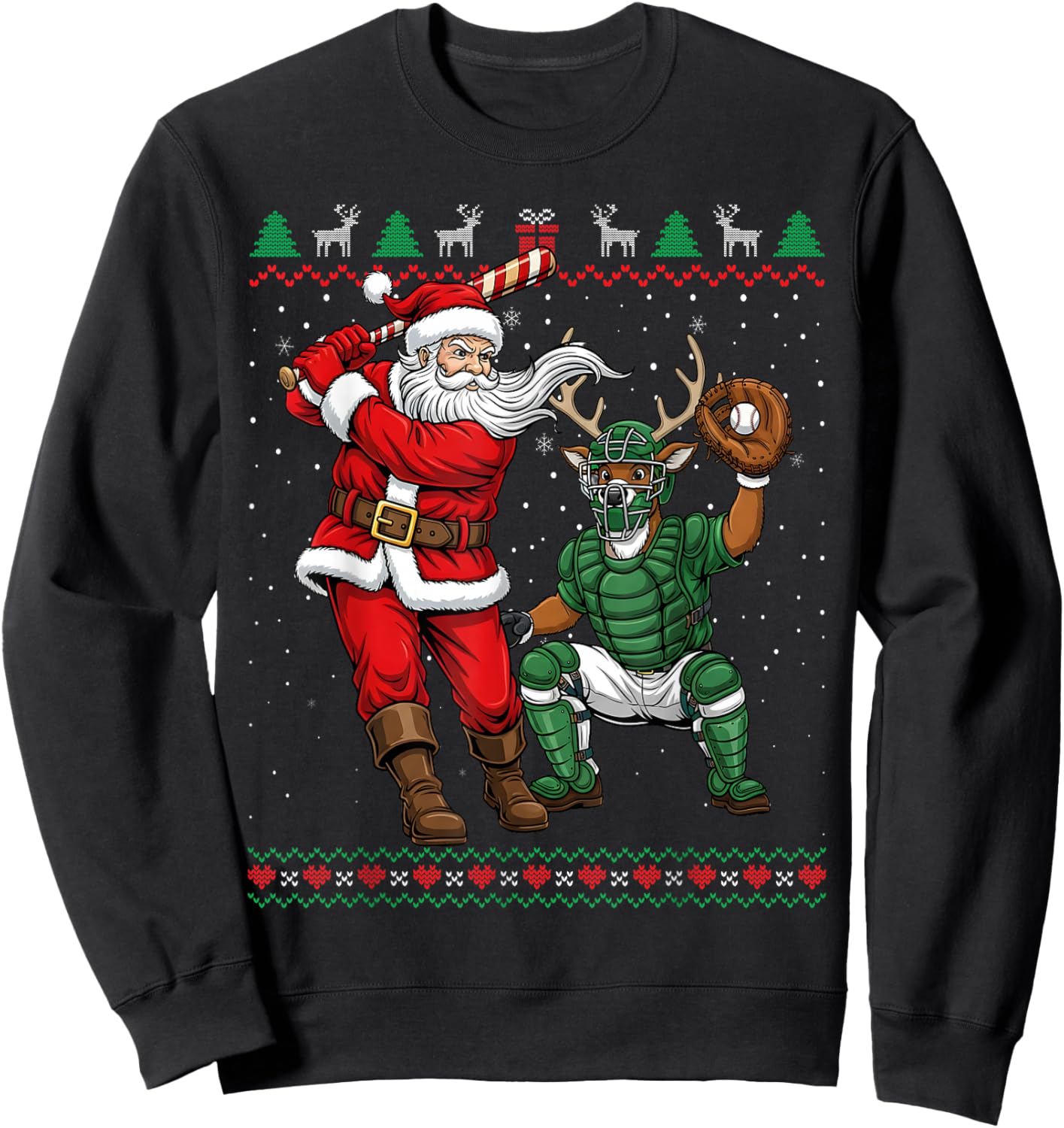 Funny Christmas Santa Baseball Ugly Sweater Sweatshirt - Sweatshirt | Black
