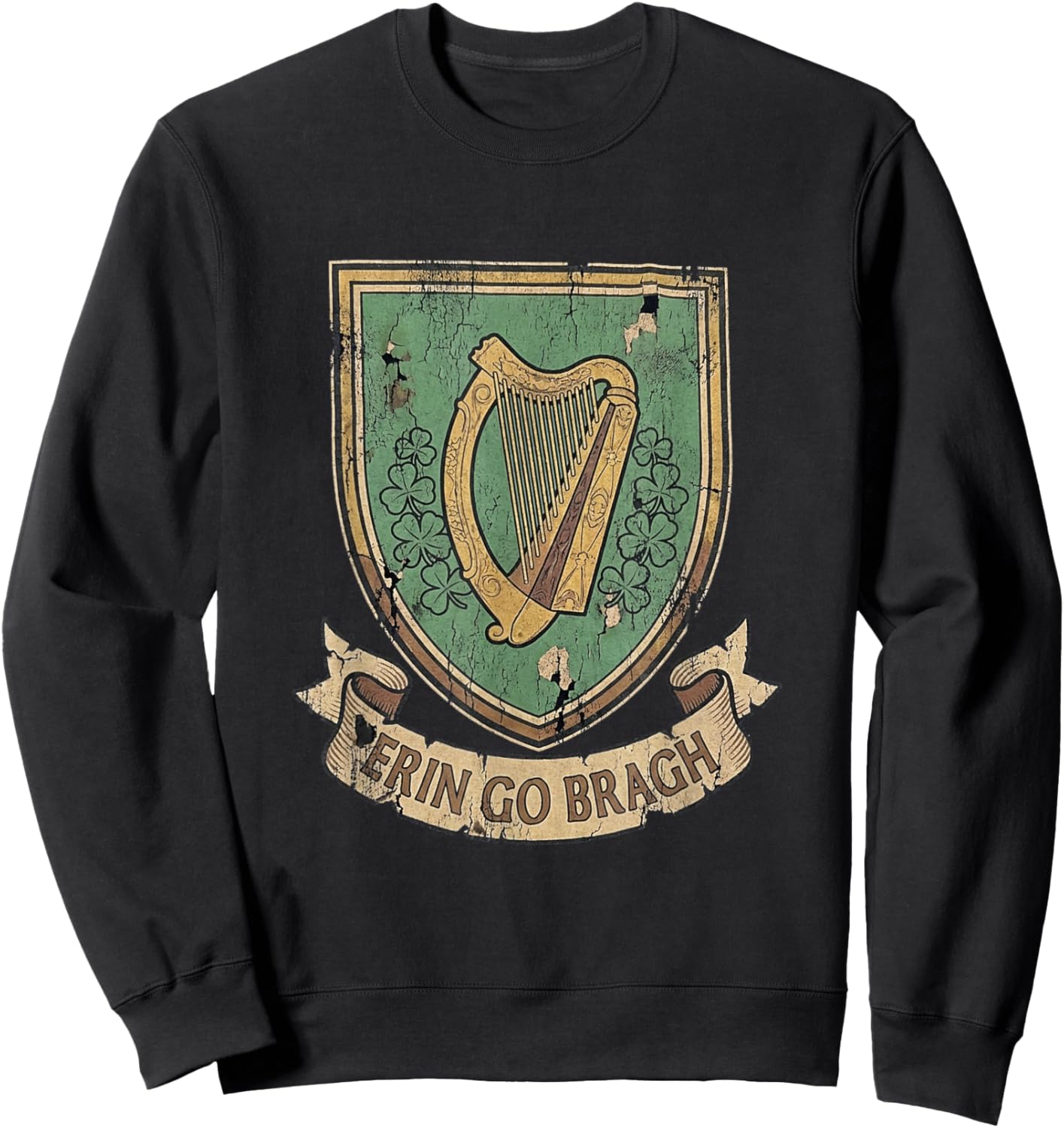 Erin Go Bragh Irish Crest Harp Shamrock Heritage Vintage Sweatshirt - Sweatshirt | Black