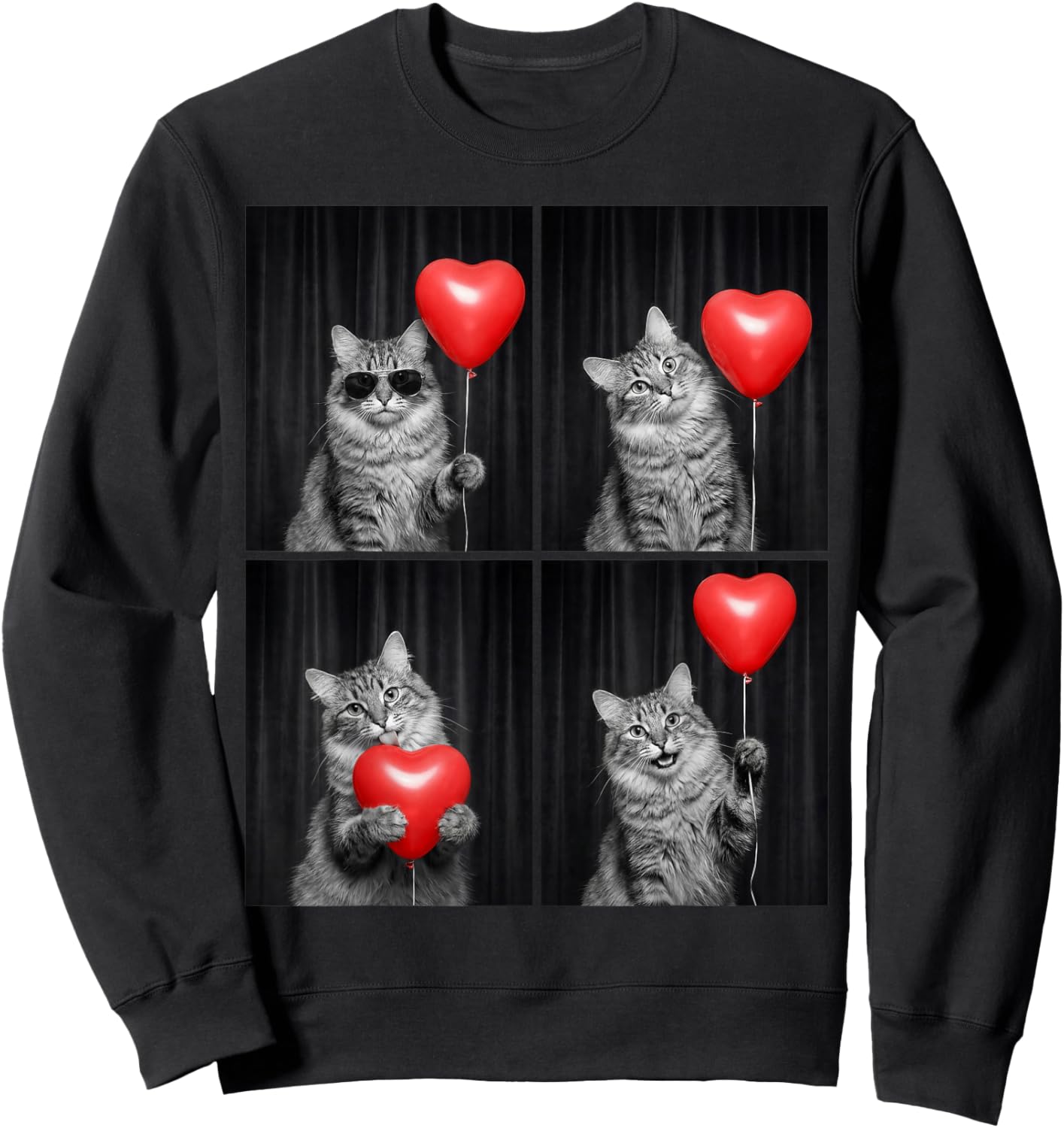 Funny Cat Photobooth Kitten Lover Design Valentines Sweatshirt - Sweatshirt | Black