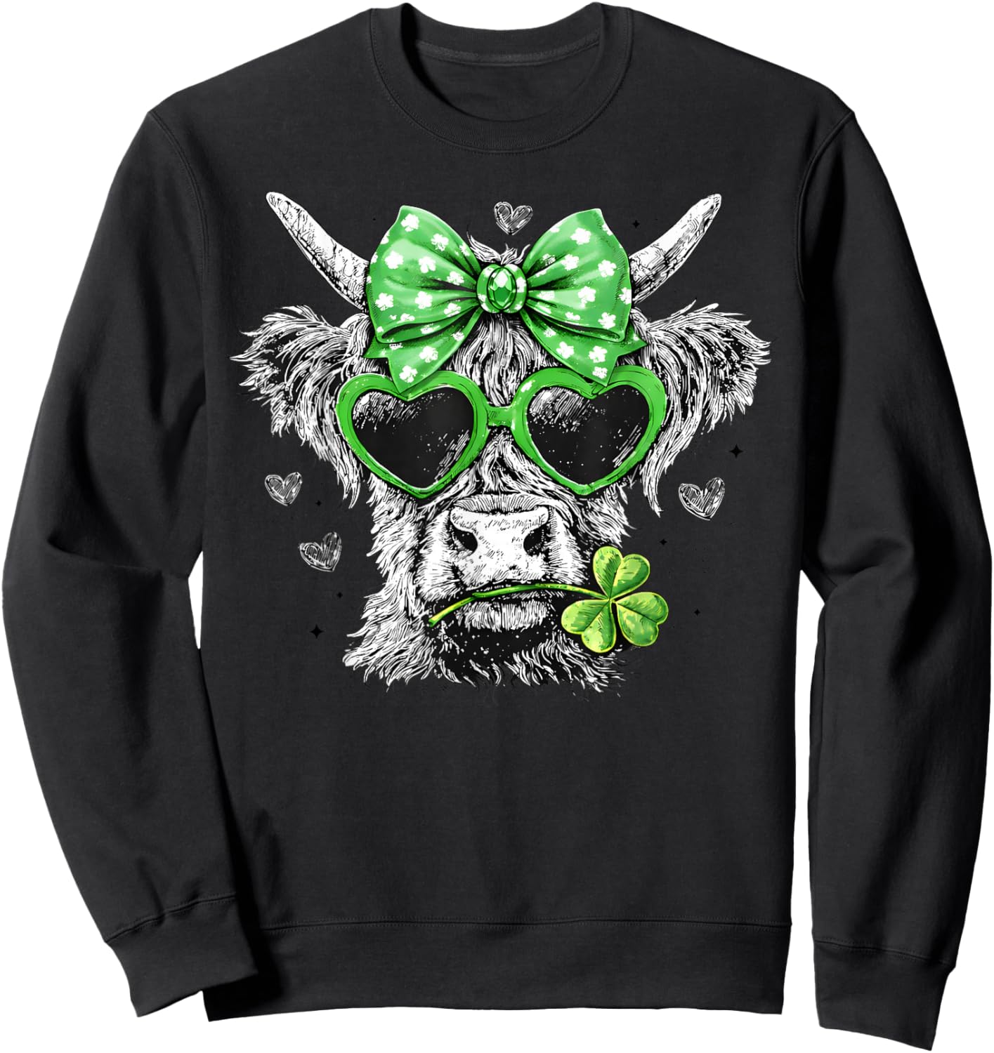 St Patricks Day Coquette Bow Highland Cow Howdy Western Sweatshirt - Sweatshirt | Black