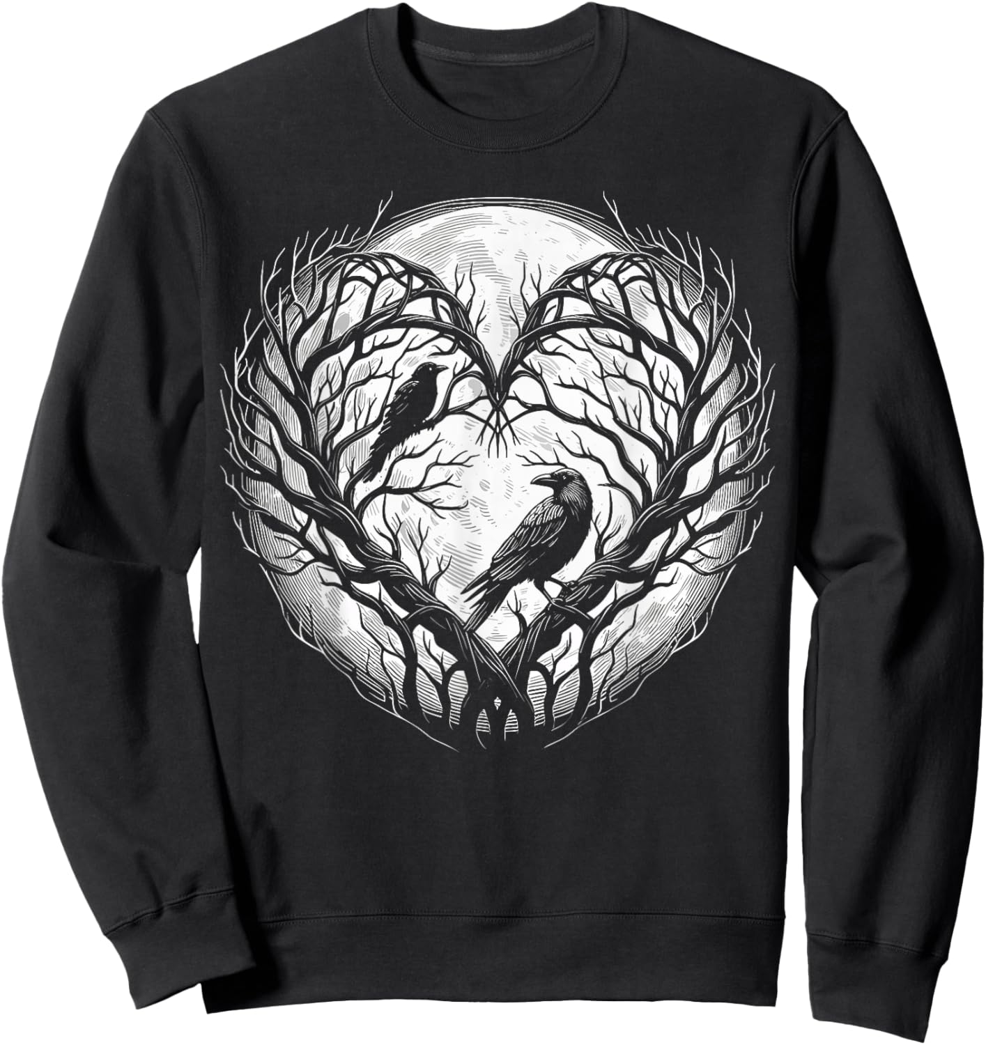 Raven Crow Heart Tree Gothic Nature Sweatshirt - Sweatshirt | Black