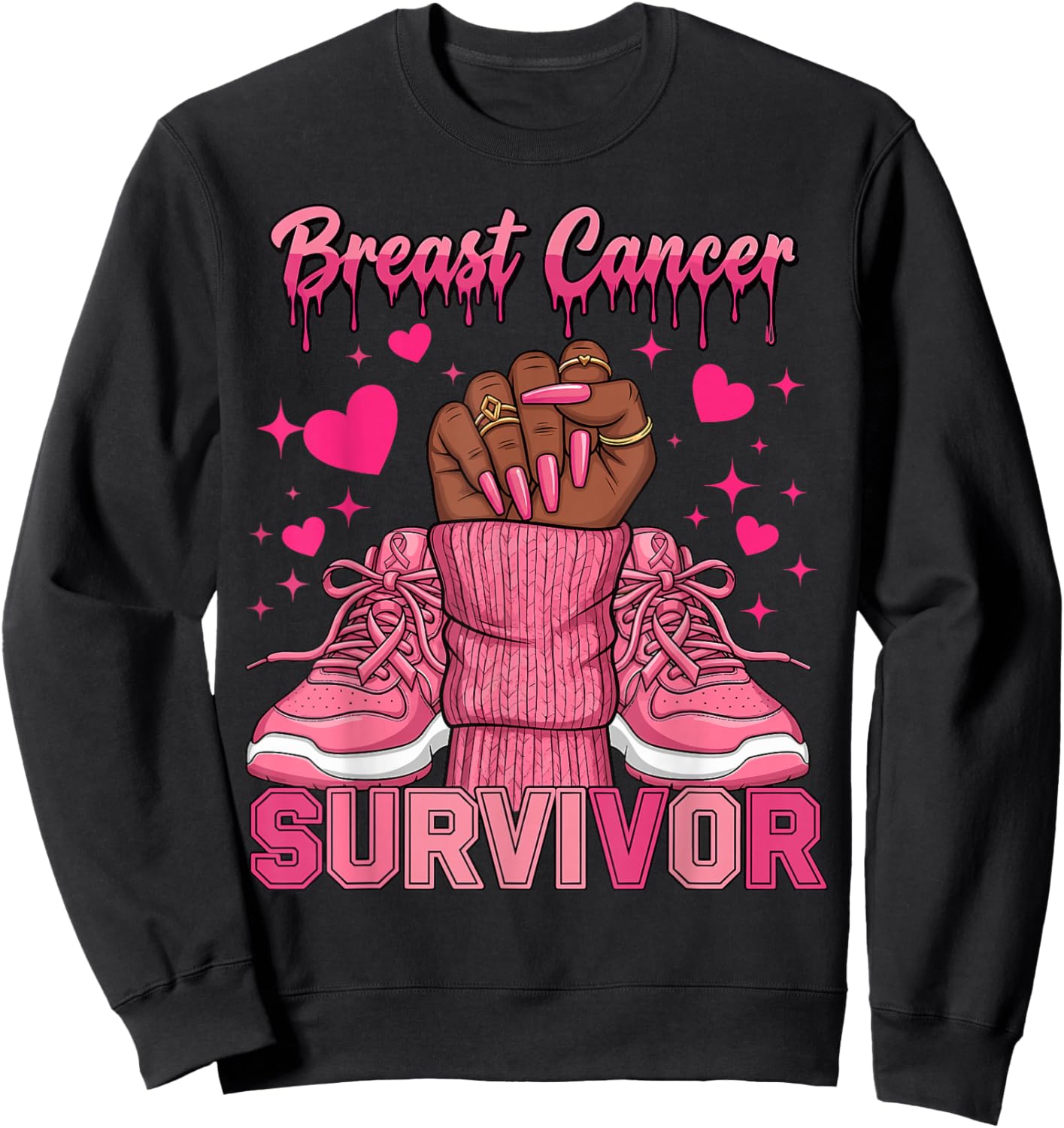 Afro Queen Black Women Breast Cancer Survivor Pink Ribbon Sweatshirt - Sweatshirt | Black