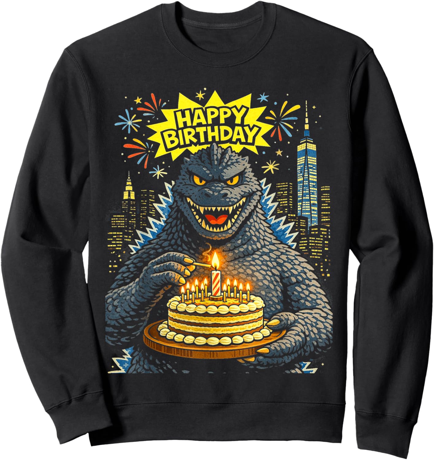Kaiju Birthday Cake – City Fireworks Party Sweatshirt - Sweatshirt | Black