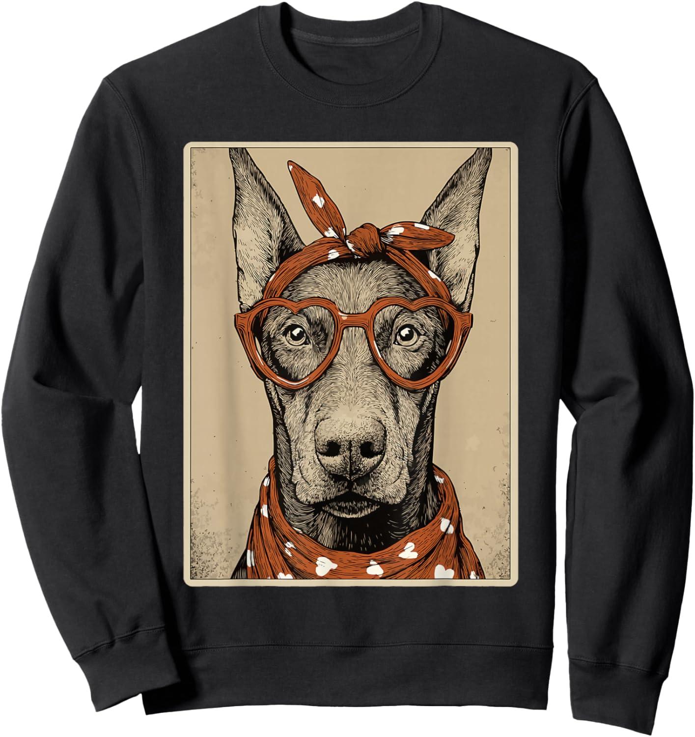 Cute Doberman with Hearts Glasses Valentines Dog Coquette Sweatshirt - Sweatshirt | Black