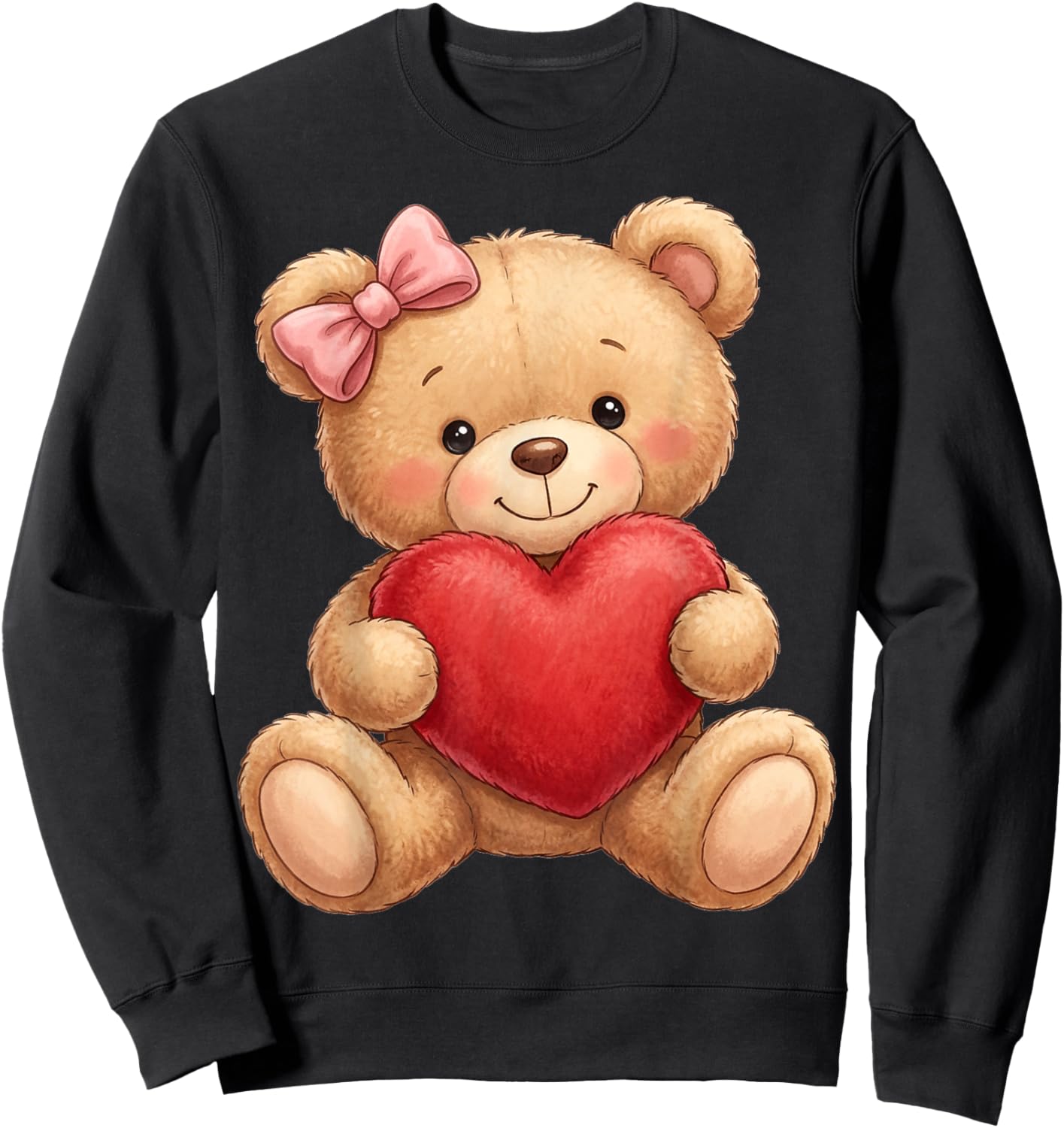 Cute Teddy Bear Women Valentines Shirt Girl Heart Sweatshirt - Sweatshirt | Black