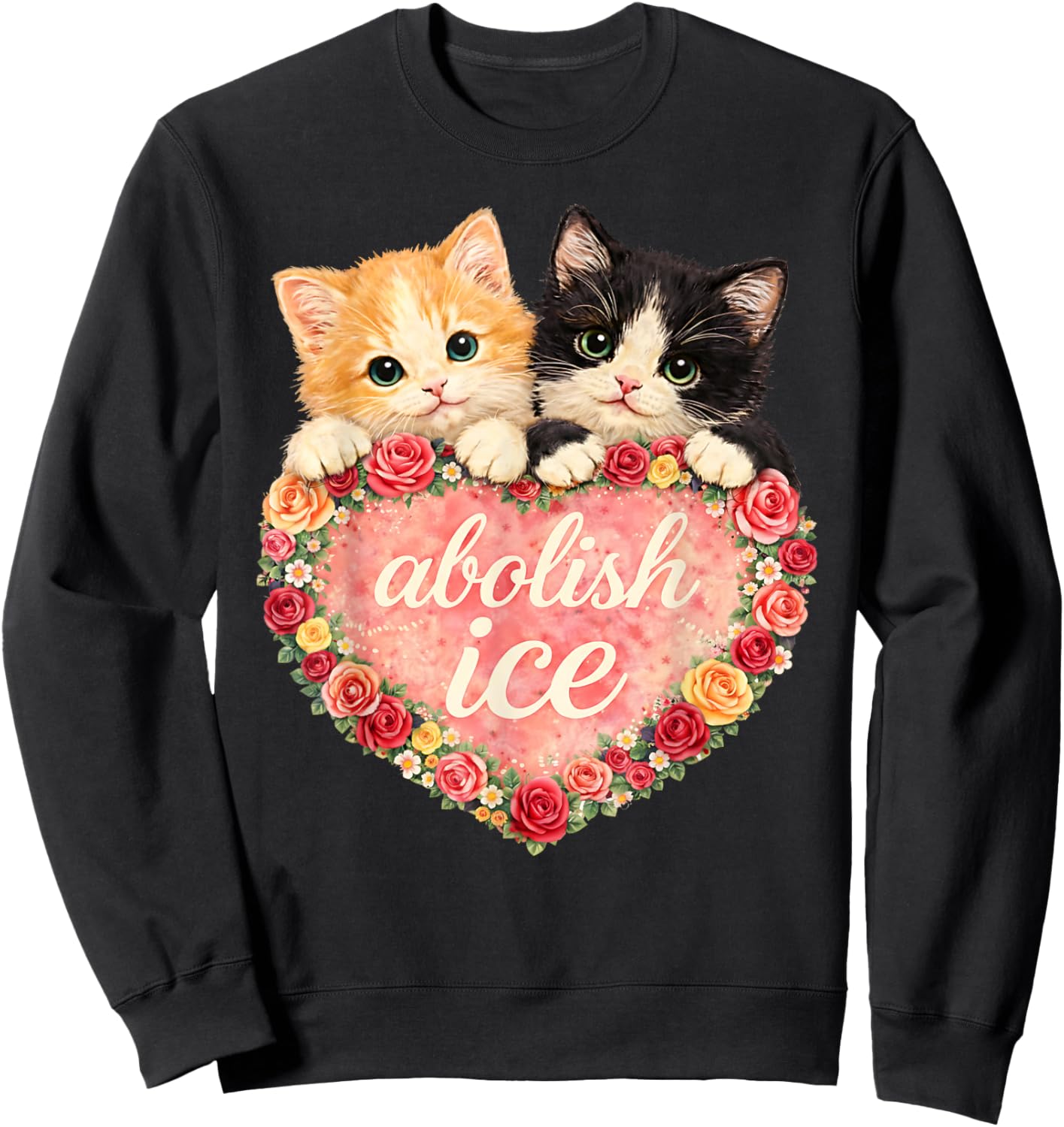 Abolish ICE Cute Cat Valentine Sweatshirt - Sweatshirt | Black
