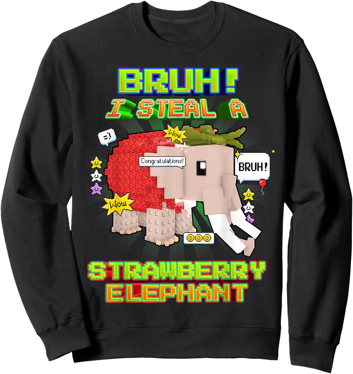 Bruh Funny Cocofanto Strawberry Elephant Brainrot for Kids Sweatshirt - Sweatshirt | Black