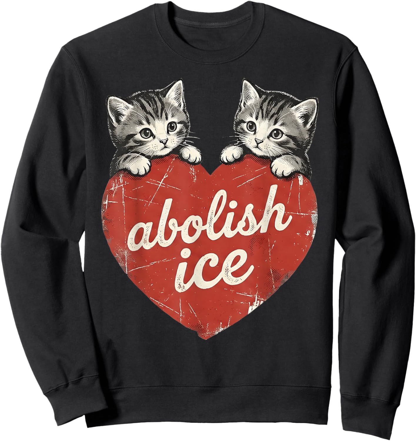 Cute Cat Valentine Abolish Ice Political Protest Sweatshirt - Sweatshirt | Black
