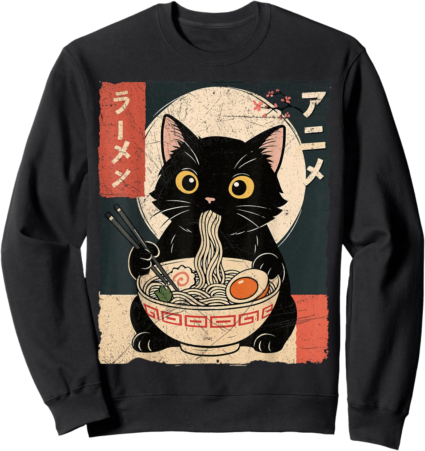 Kawaii Anime Cat Ramen Japanese Graphic Men Women Teens Sweatshirt - Sweatshirt | Black