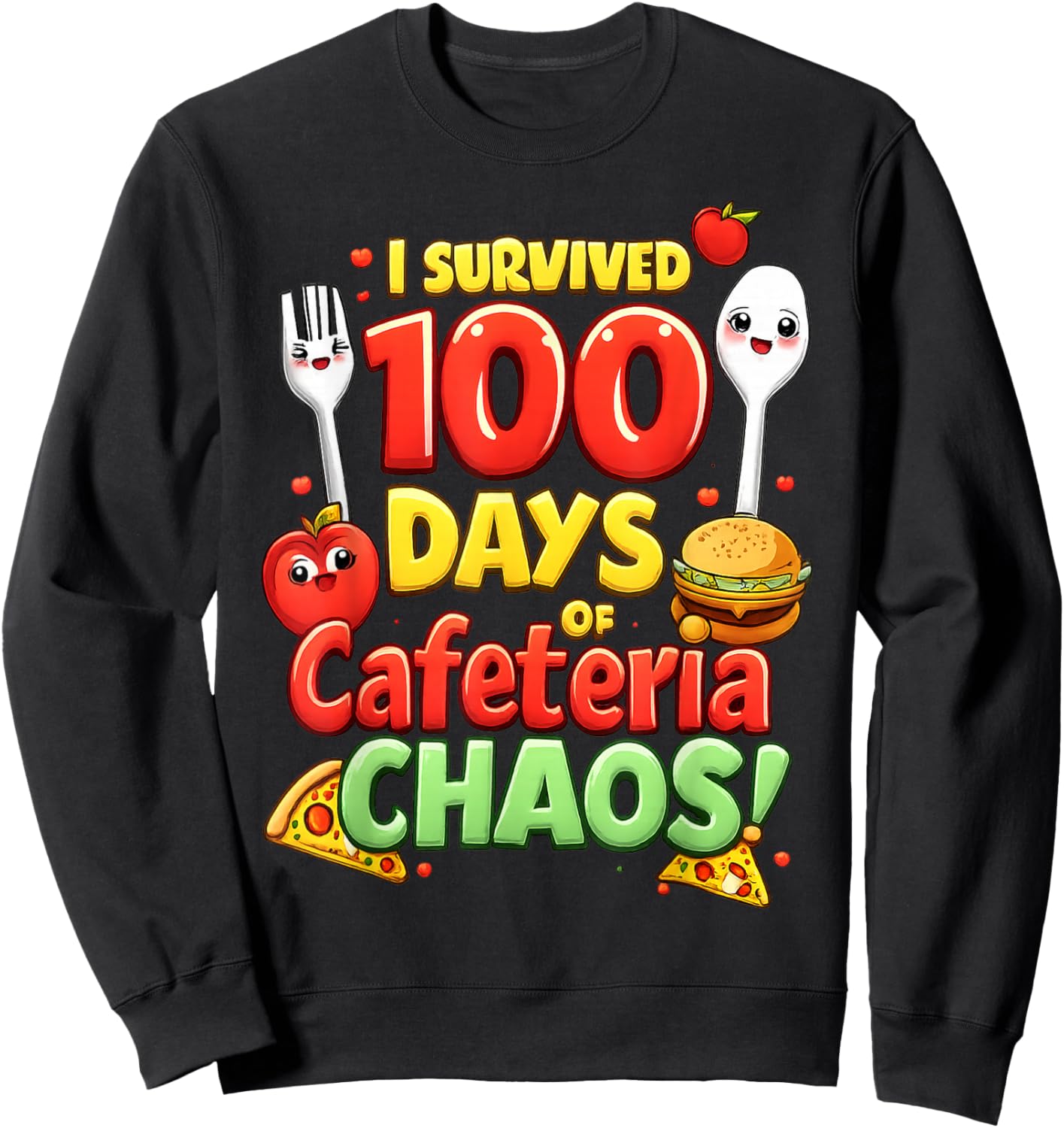 I Survived 100 Days of School Funny Lunch Lady Cafeteria Sweatshirt - Sweatshirt | Black