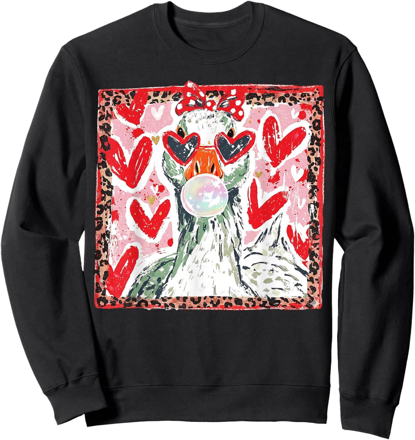 Cute Goose Valentine Bubble Gum Love Sweatshirt - Sweatshirt | Black
