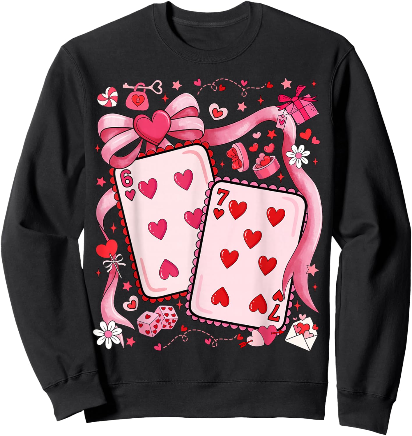 Playing Cards Valentine 67 Coquette Bow Couple Matching Girl Sweatshirt - Sweatshirt | Black