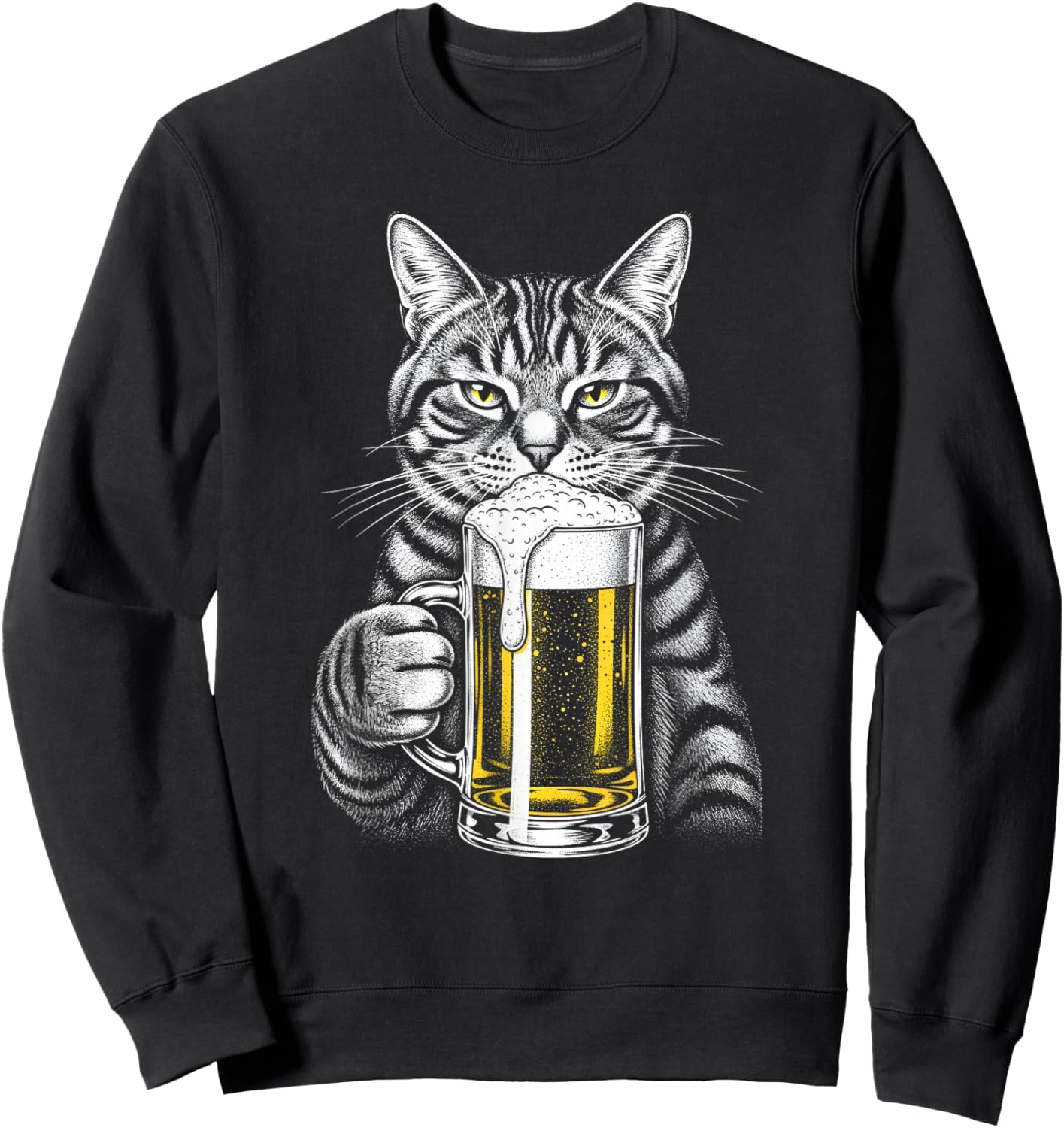 Cat Beer Y2ks Vintage 90s Funny Cats Meme Fun Kitty Drunk Sweatshirt - Sweatshirt | Black