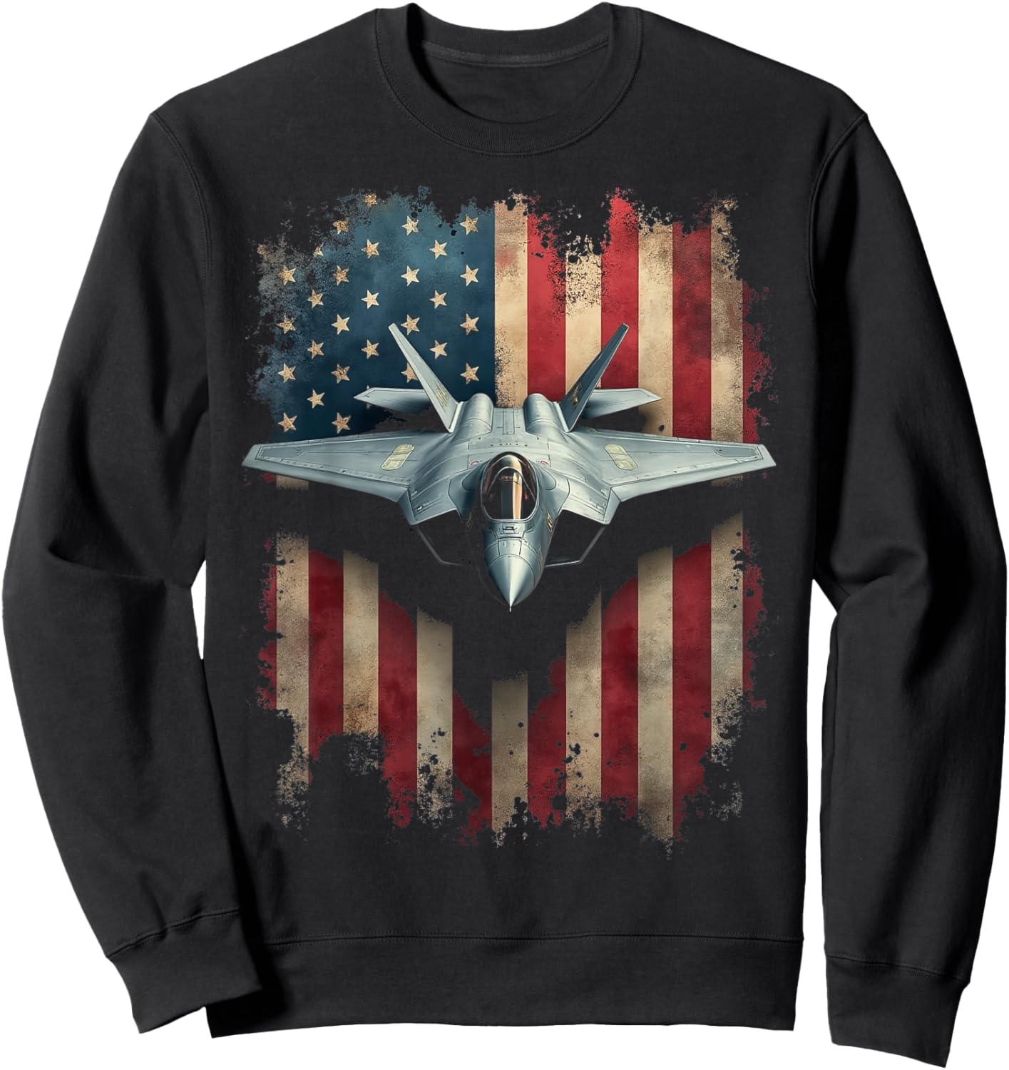 Rugged Patriotic Fighter Jet Sweatshirt - Sweatshirt | Black