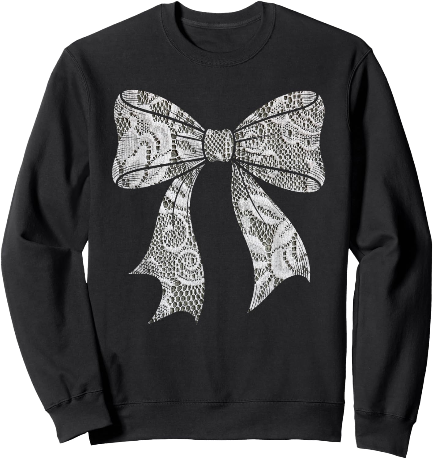 White Lace Bow Vintage Floral Coquette Aesthetic Sweatshirt - Sweatshirt | Black