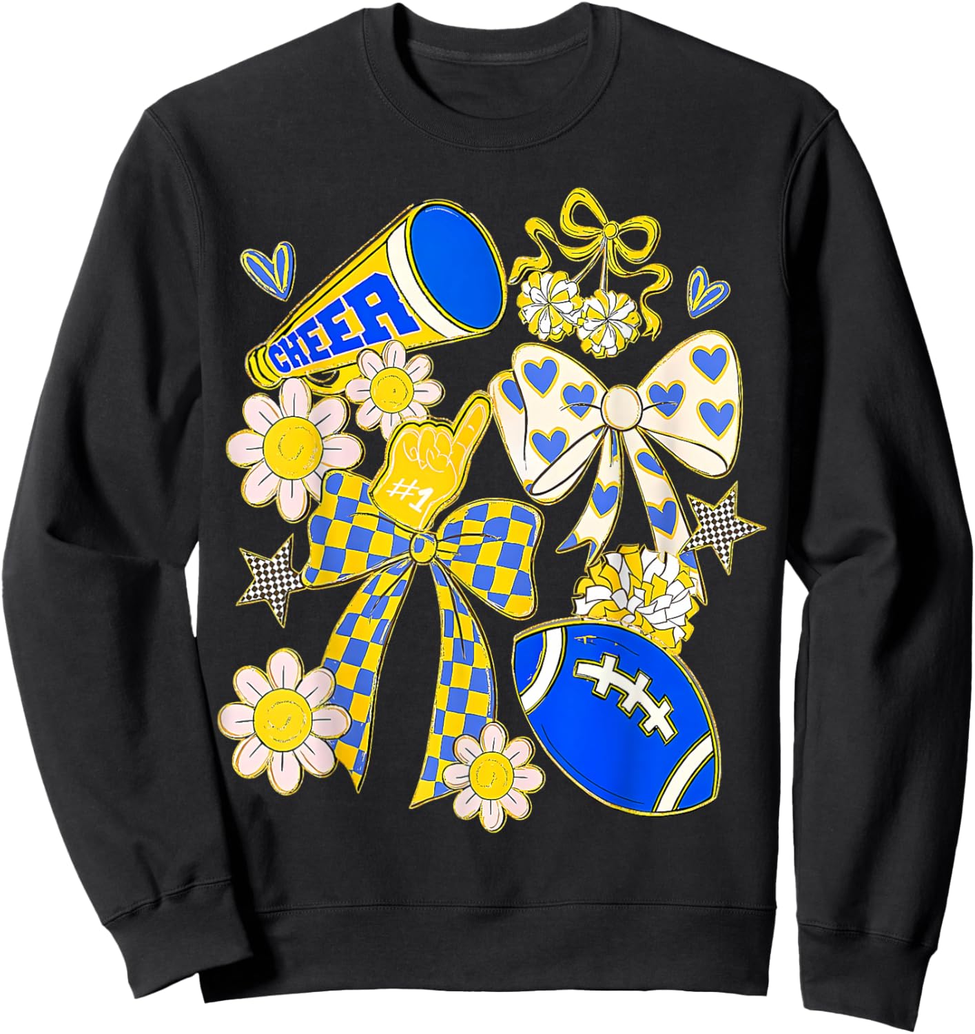 Blue Gold Cheerleader Game Day Football Cheer Mom Mama Sweatshirt - Sweatshirt | Black