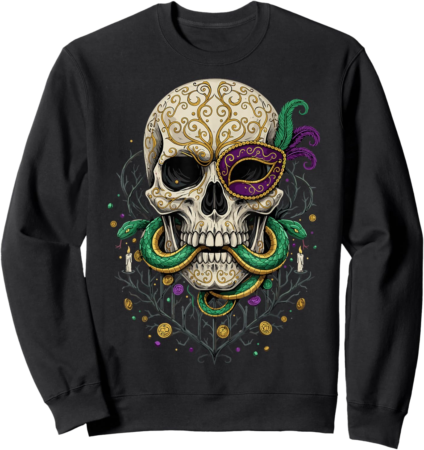 Mardi Gras Skull Snake Masquerade Carnival Party 2026 Sweatshirt - Sweatshirt | Black