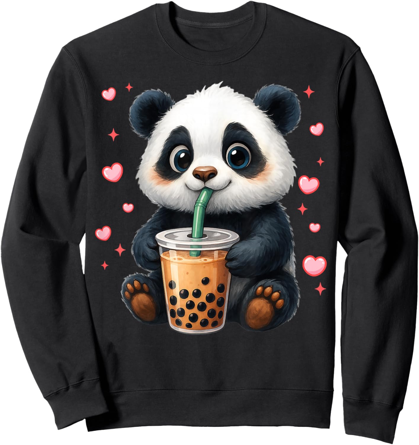 Cute Funny Panda Drink Boba Tea Heart Girl Boy Kid Toddler Sweatshirt - Sweatshirt | Black