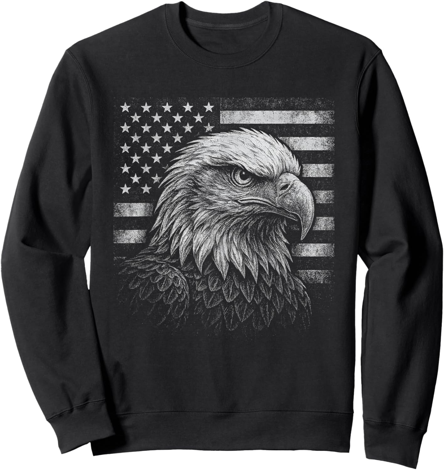 Fierce Eagle and American Flag Patriotic USA 4th of July Sweatshirt - Sweatshirt | Black
