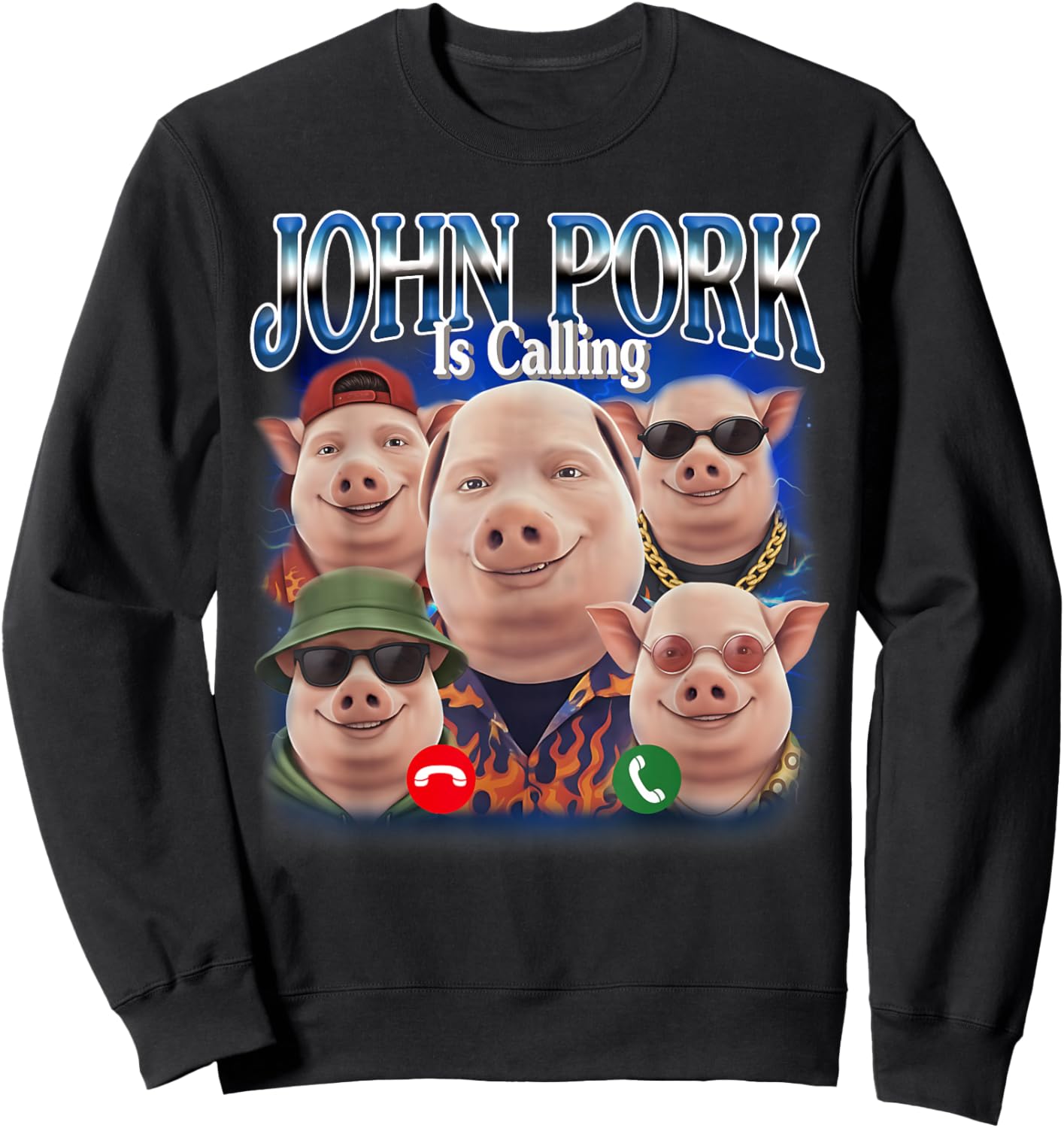 Funny John Pork is Calling John Pork Meme Bootleg Sweatshirt - Sweatshirt | Black