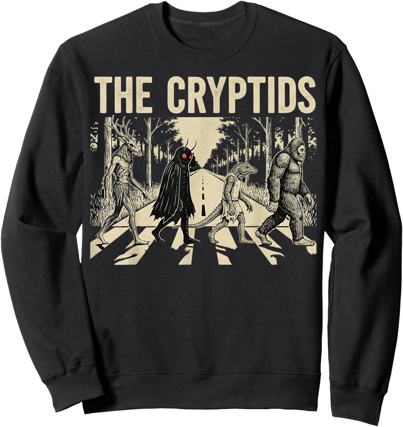 The Cryptids Funny Bigfoot Mothman Monster Halloween Graphic Sweatshirt - Sweatshirt | Black