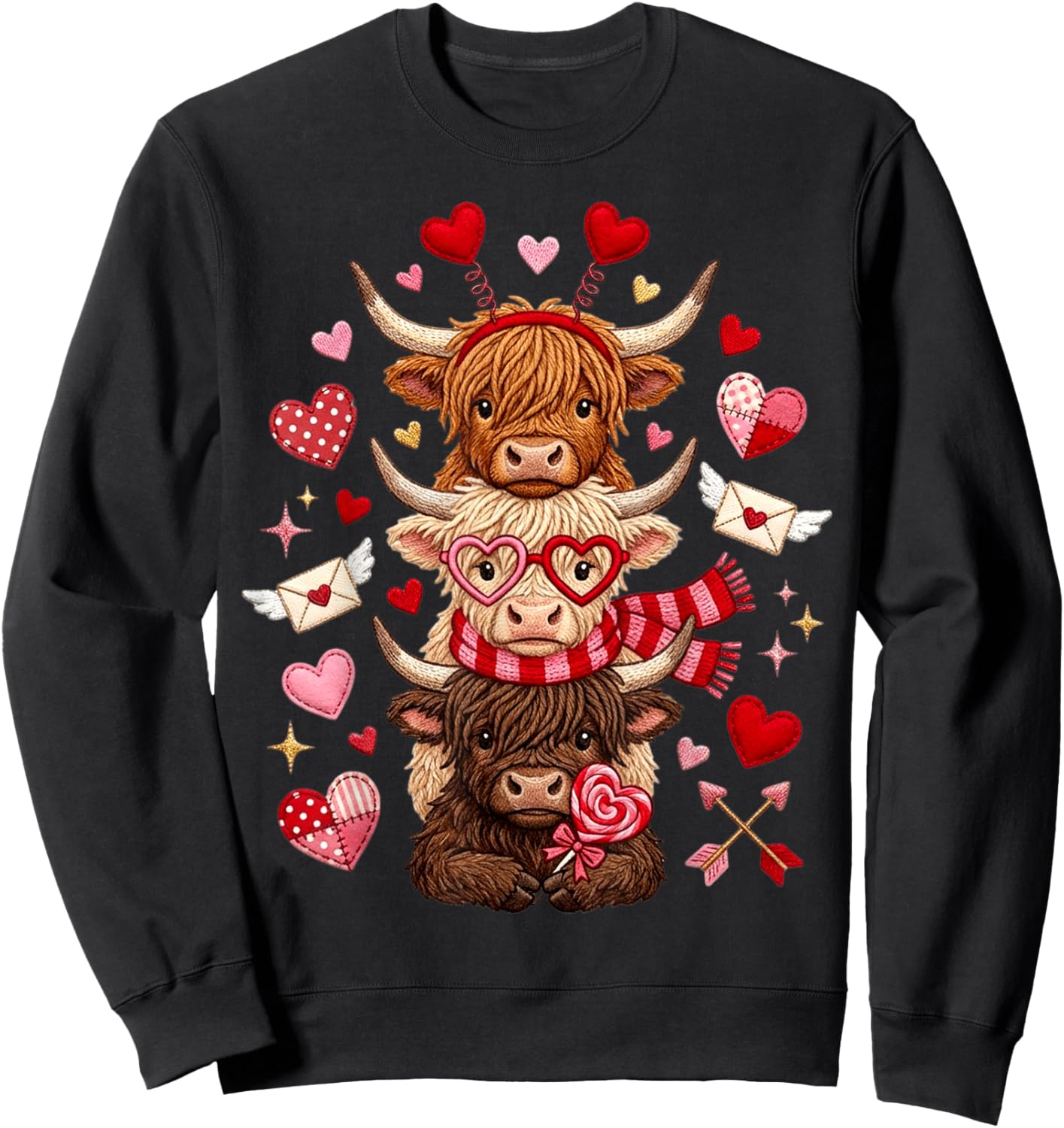 Scottish Cute Western Valentine Highland Cows with Hearts Sweatshirt - Sweatshirt | Black