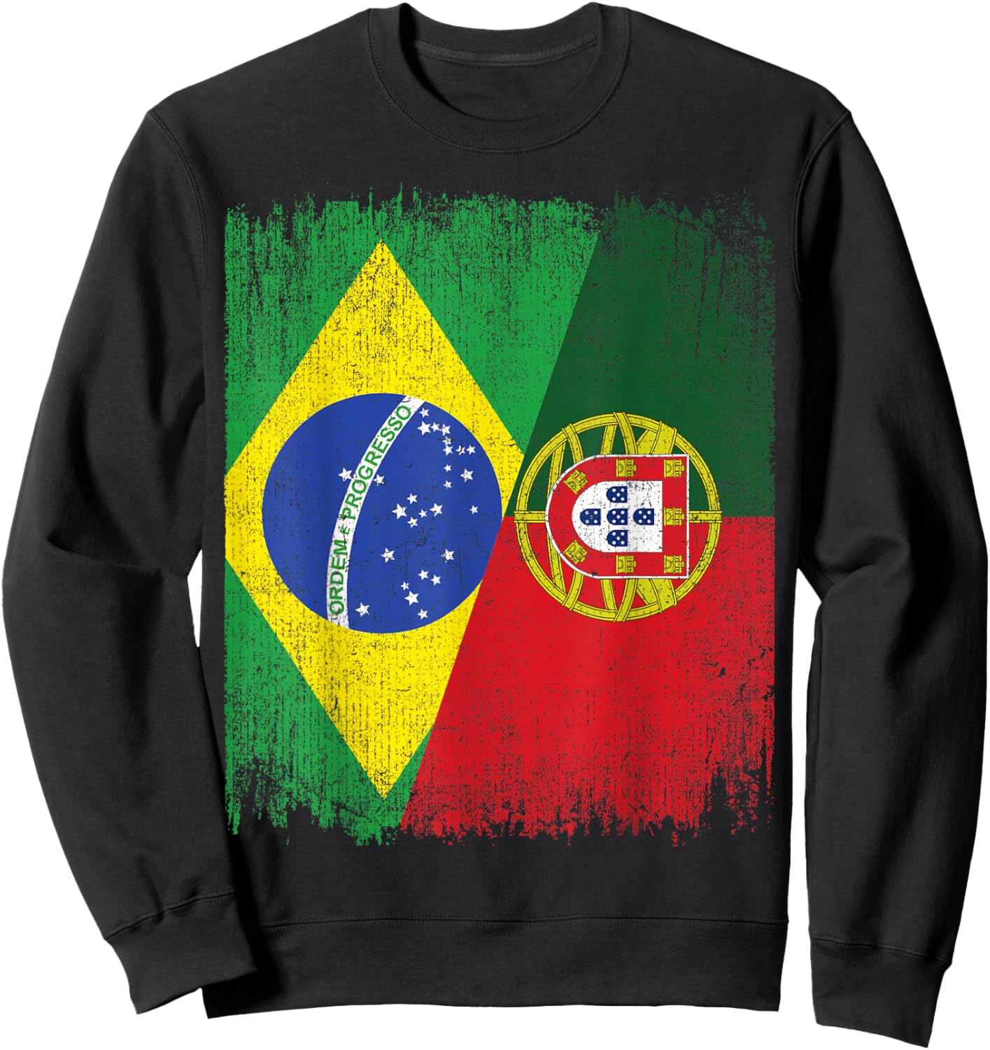 Half Brazil Portugal Split Flag Brazilian Portuguese Roots Sweatshirt - Sweatshirt | Black