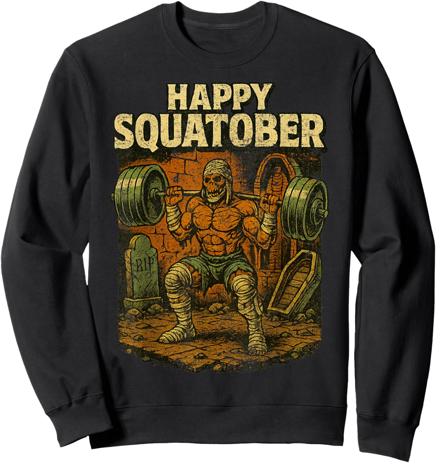 Happy Squatober Leg Day Challenge Vintage Halloween Monster Sweatshirt - Sweatshirt | Black