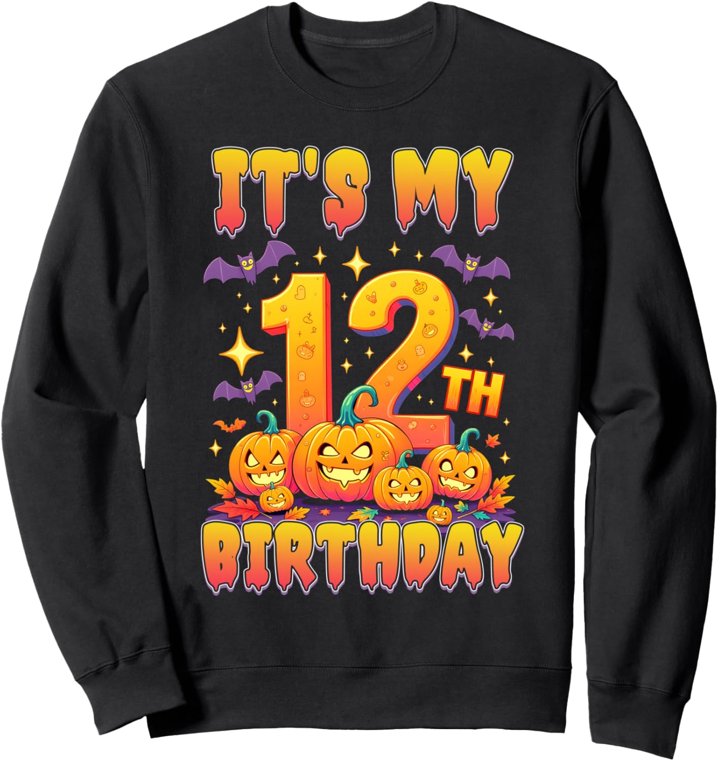It's My 12th Birthday 12 Year Old Kids Halloween Pumpkin Sweatshirt - Sweatshirt | Black