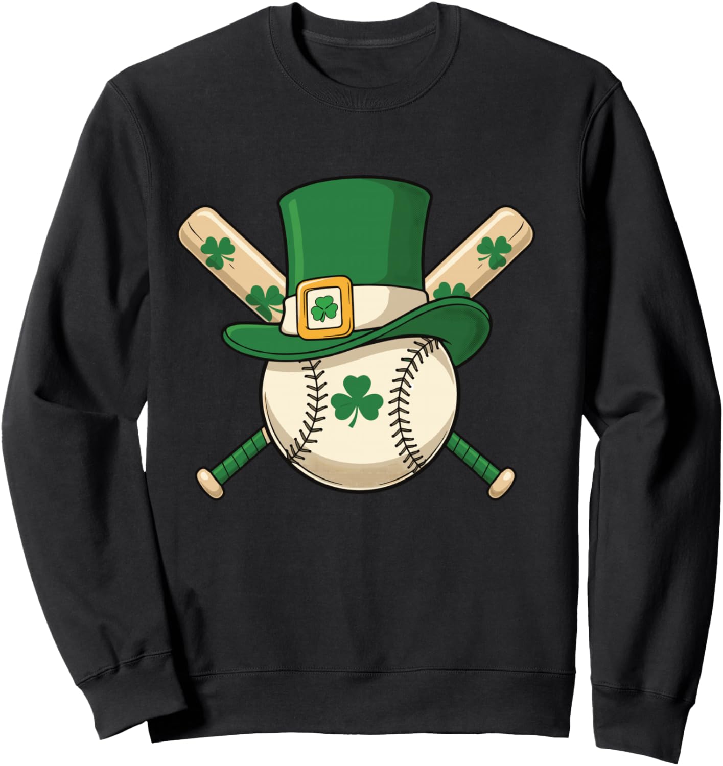 St Patricks Day Baseball Leprechaun Hat Shamrock Clover Sweatshirt - Sweatshirt | Black