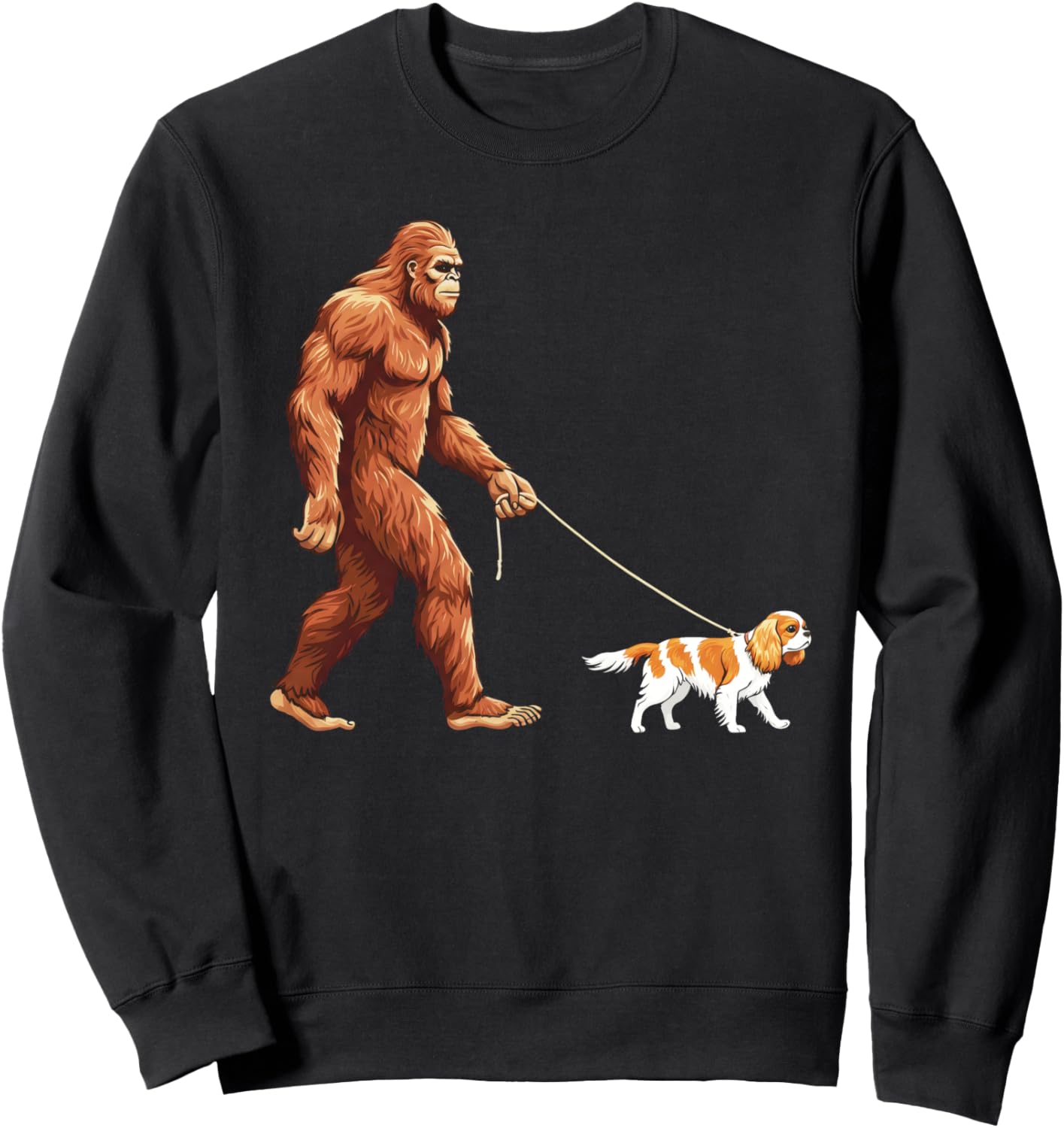 Bigfoot walking Cavalier king Charles spaniel men Sweatshirt - Sweatshirt | Black