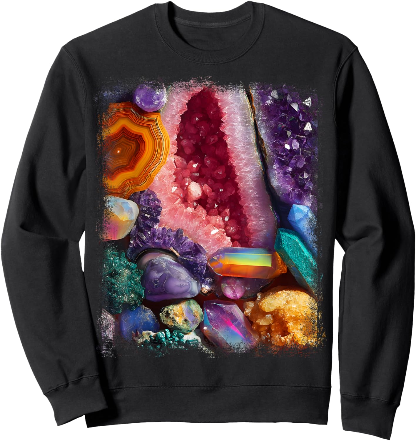 Crystal Geode Collection Design Colorful Minerals and Gems Sweatshirt - Sweatshirt | Black