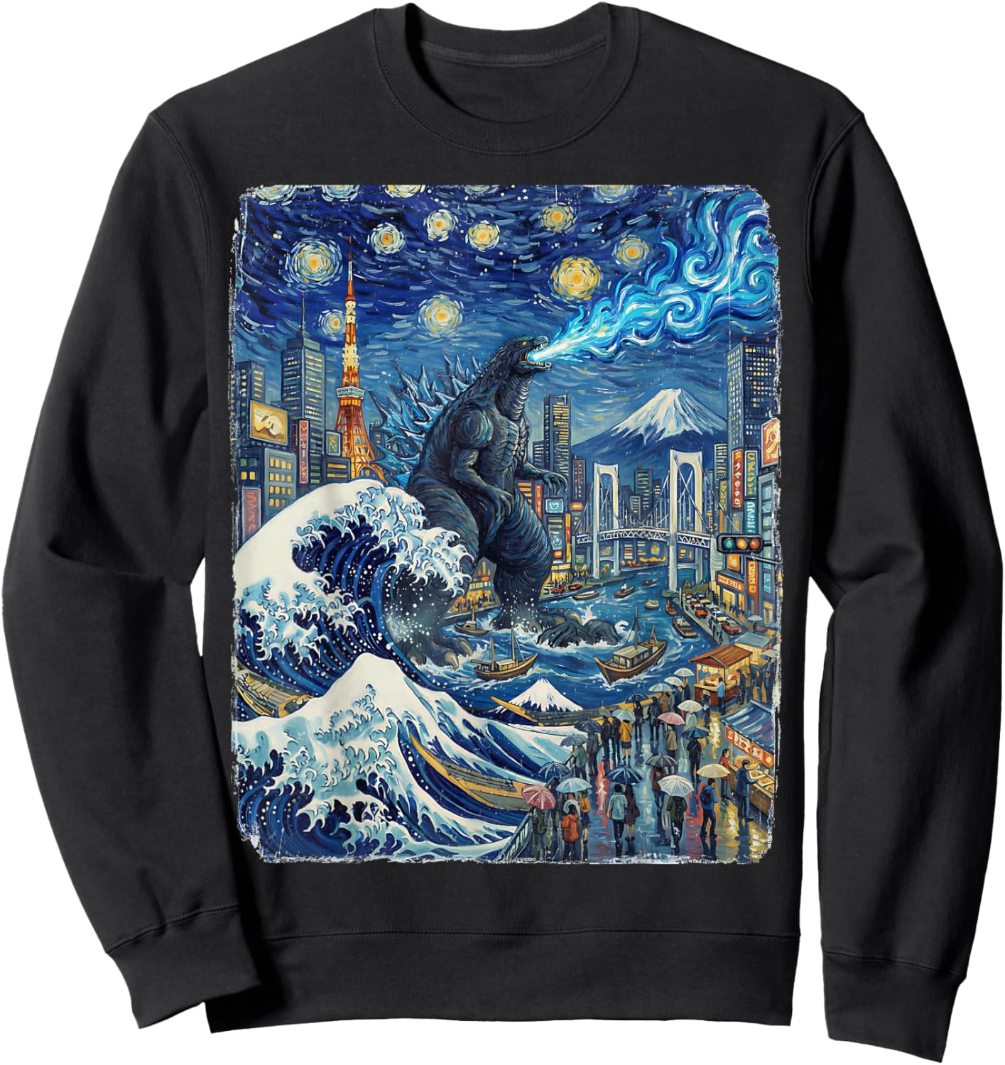 Kaiju Monster Japanese Anime Vangogh Painting Art Graphic Sweatshirt - Sweatshirt | Black