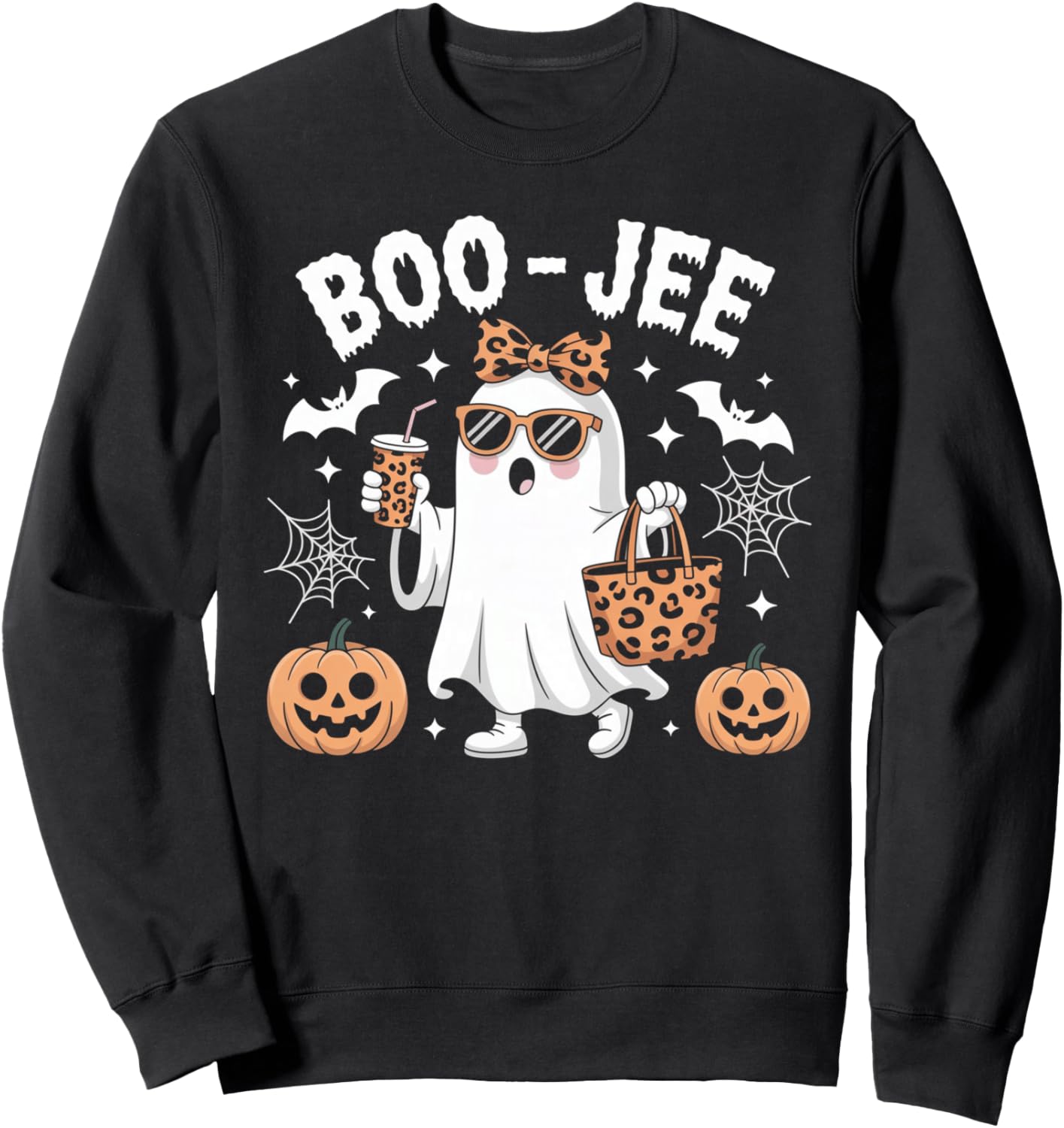 Boo JEE Ghost Halloween Spooky Vibes Boujee Boo Jee Ghost Sweatshirt - Sweatshirt | Black