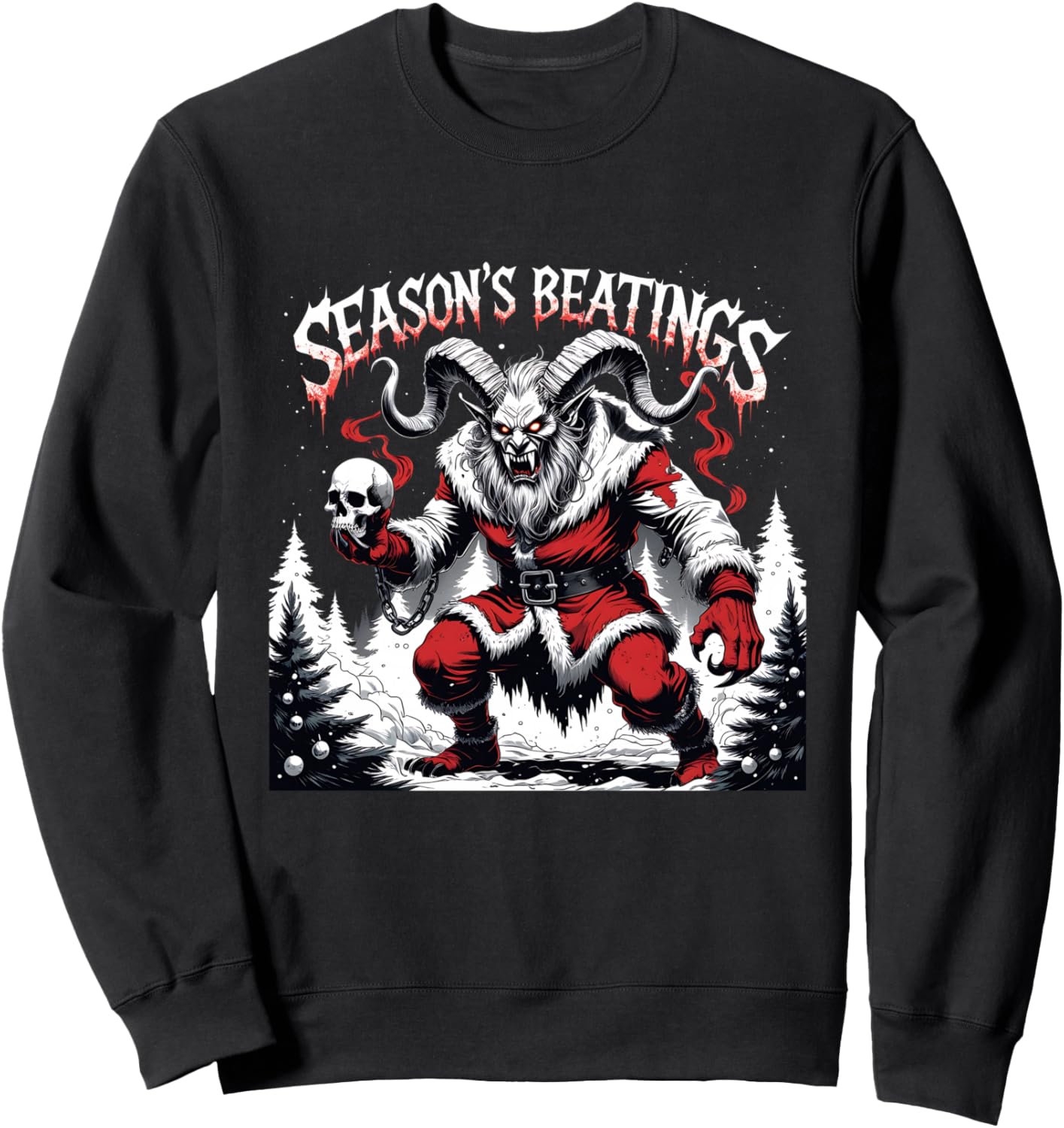 Season’s Beatings Krampus Horror Christmas Sweatshirt - Sweatshirt | Black