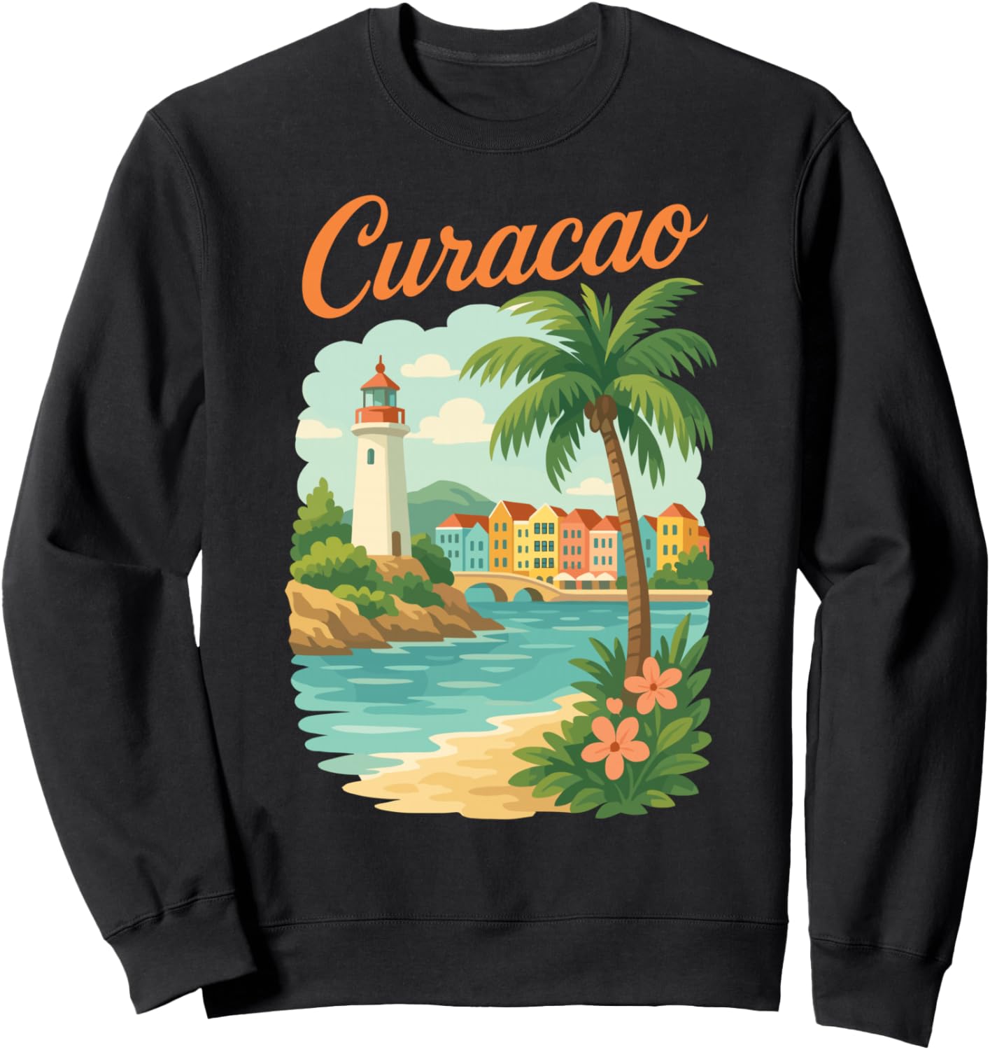 Vintage Curacao Tropical Caribbean Island Sweatshirt - Sweatshirt | Black
