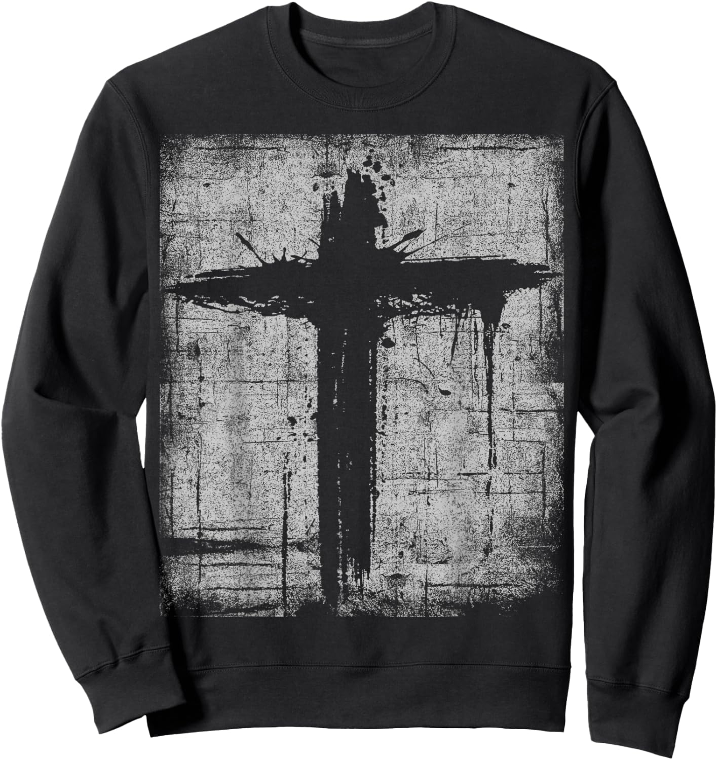Cross Black Cool Grunge Distressed Crucifix Faith Christian Sweatshirt - Sweatshirt | Black