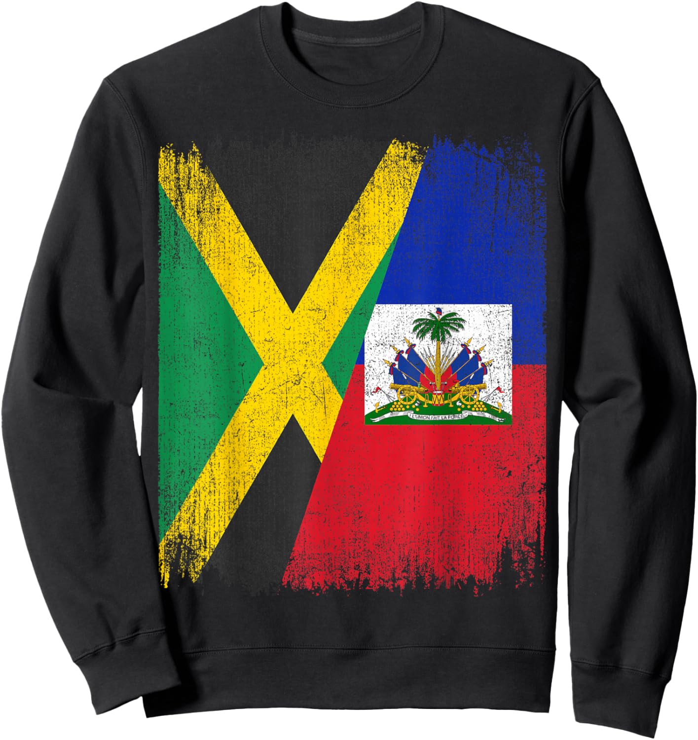 Half Jamaica Haiti Flag Jamaican Haitian Pride Roots Sweatshirt - Sweatshirt | Black