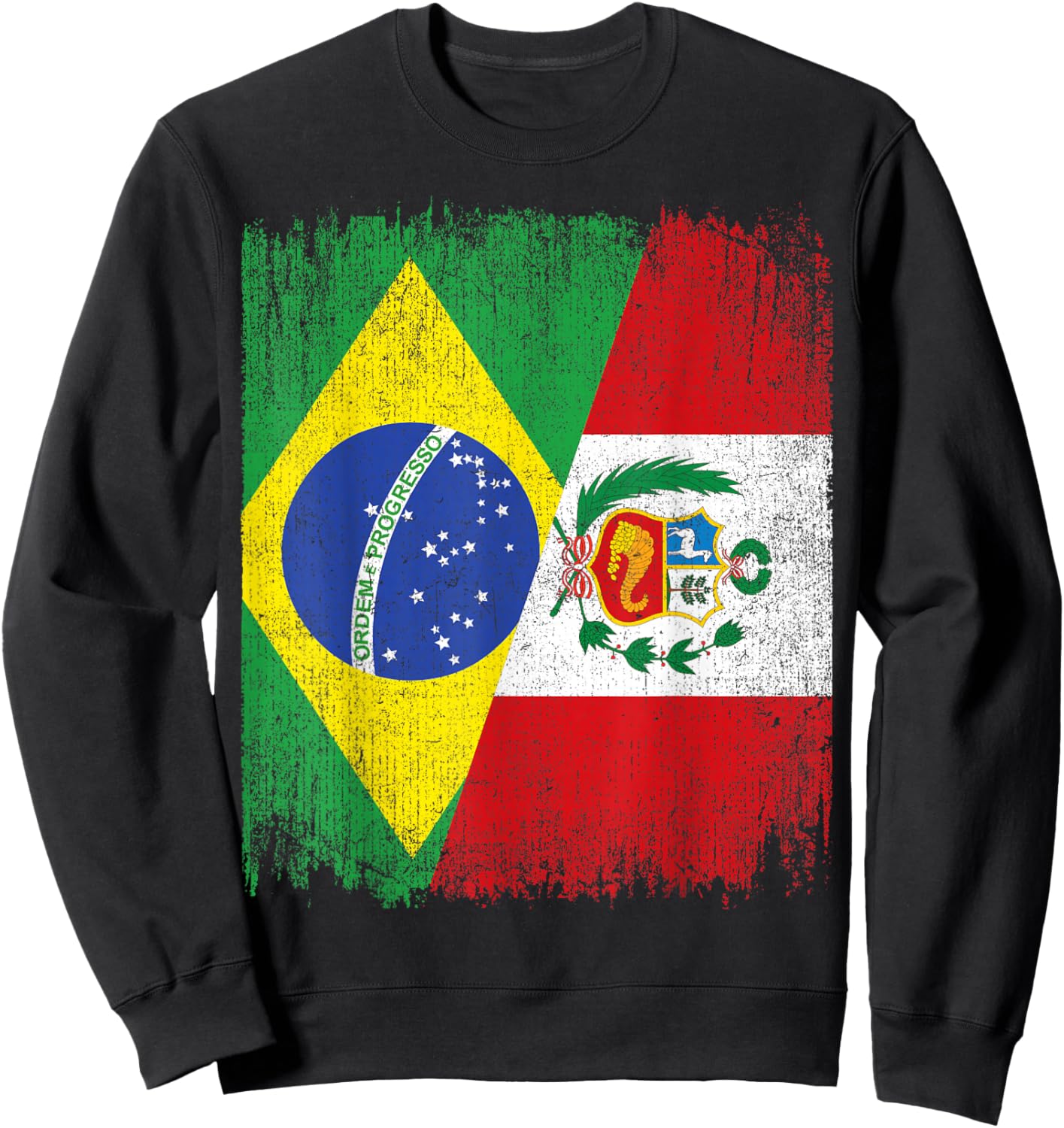 Half Brazil Peru Split Flag Brazilian Peruvian Roots Sweatshirt - Sweatshirt | Black