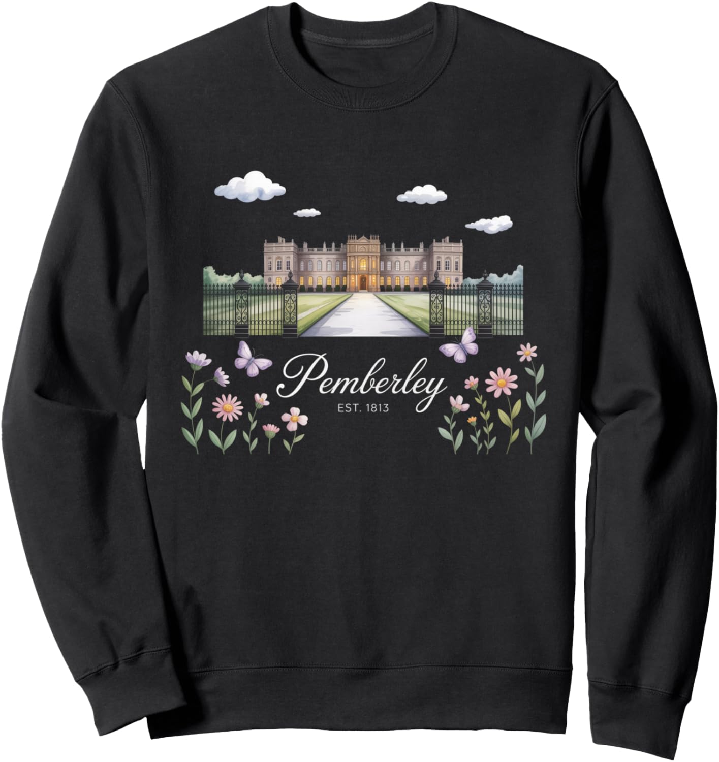 Pemberley Est 1813 Vintage Pride and Prejudice Jane Austen Sweatshirt - Sweatshirt | Black
