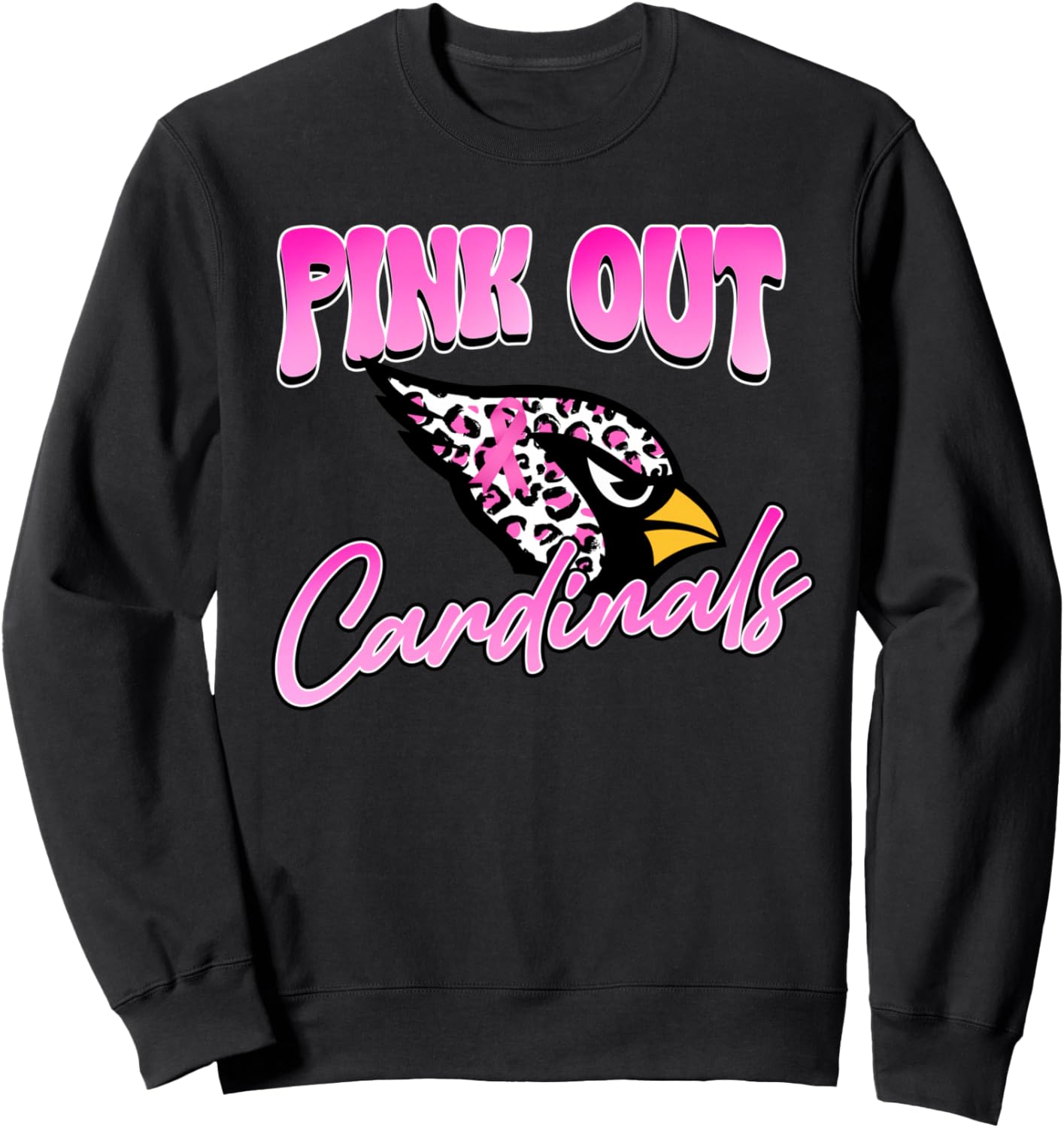Pink Out Cardinals Breast Cancer Awareness Ribbon School Sweatshirt - Sweatshirt | Black