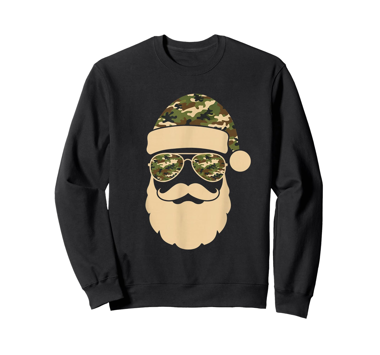 Christmas Camo Santa Sunglasses Hat Beard Cool Military Hunt T-Shirt