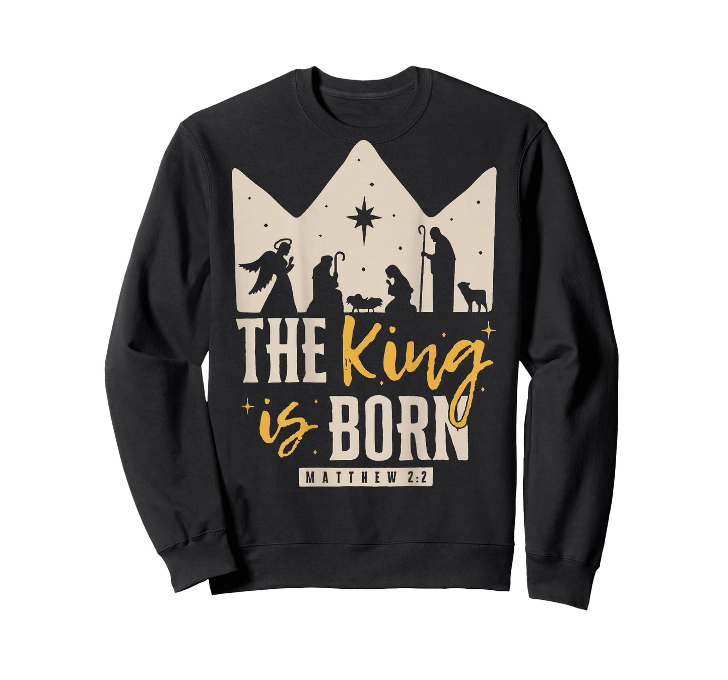 Retro Religious Christmas The King is Born Christian T-Shirt