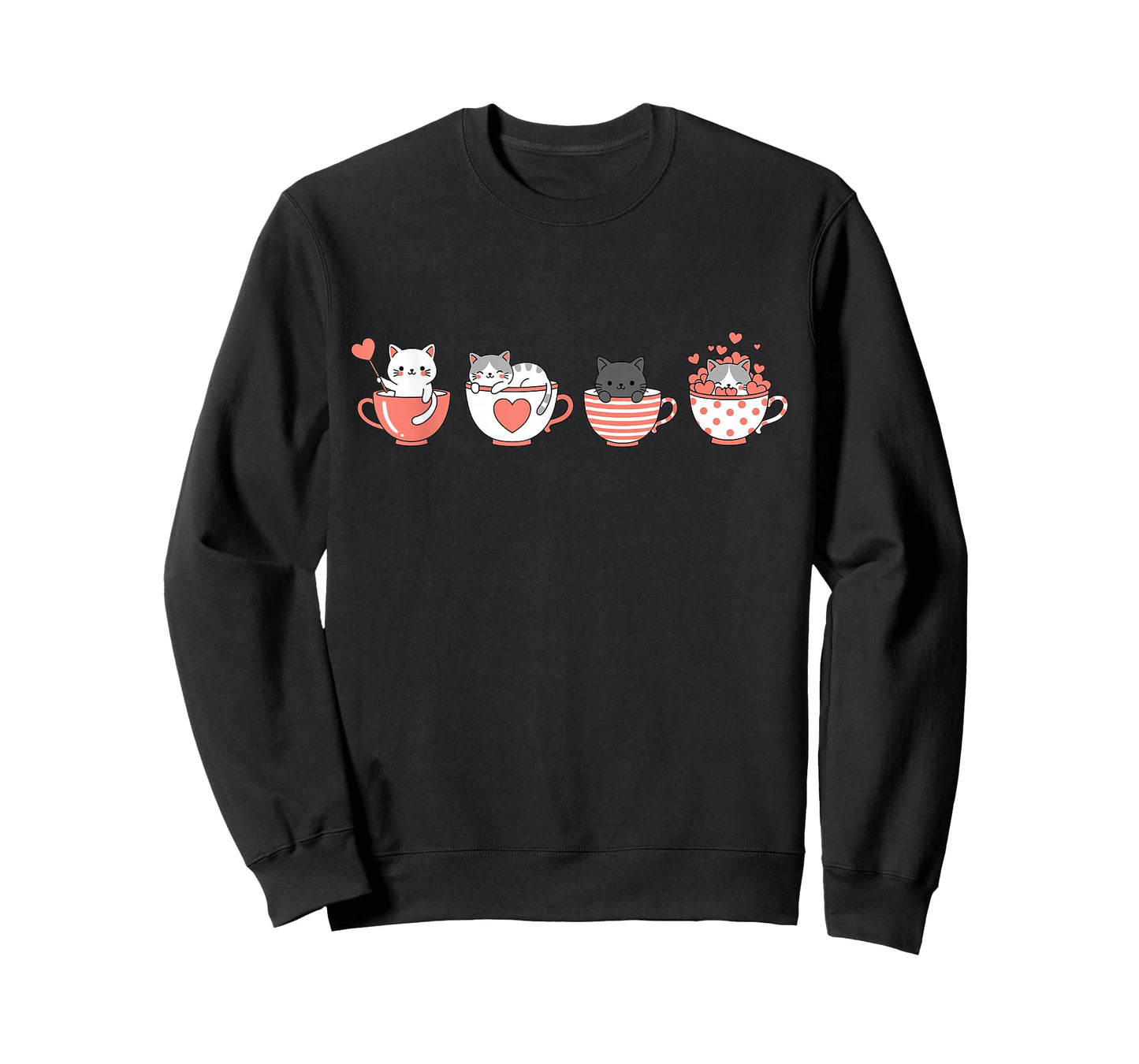 Kawaii Cat Cute Valentine Hearts Teacup Kitty T-Shirt